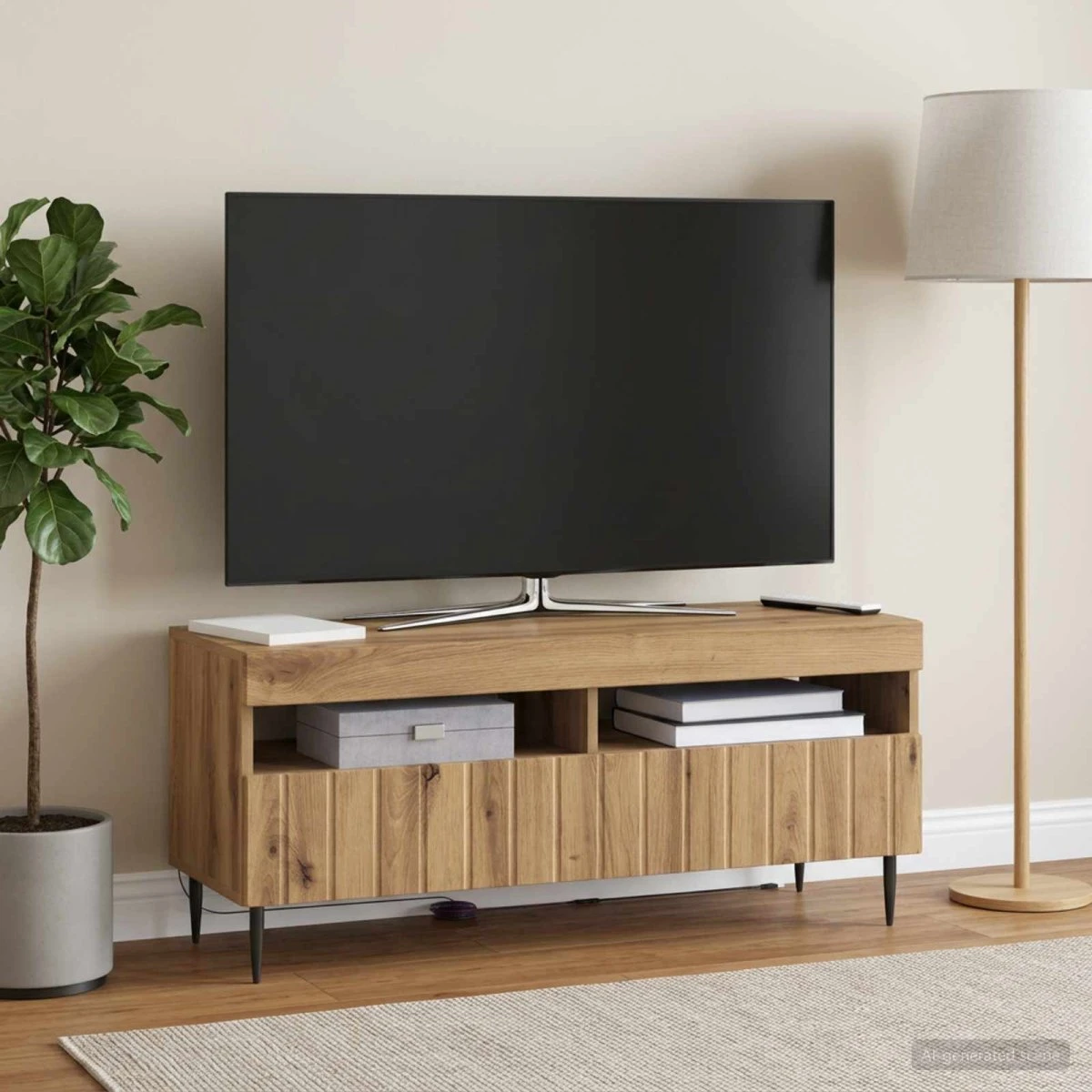 vidaXL ZWOLLE LED TV-skab i Artisan-eg, 100 x 35 x 43 cm