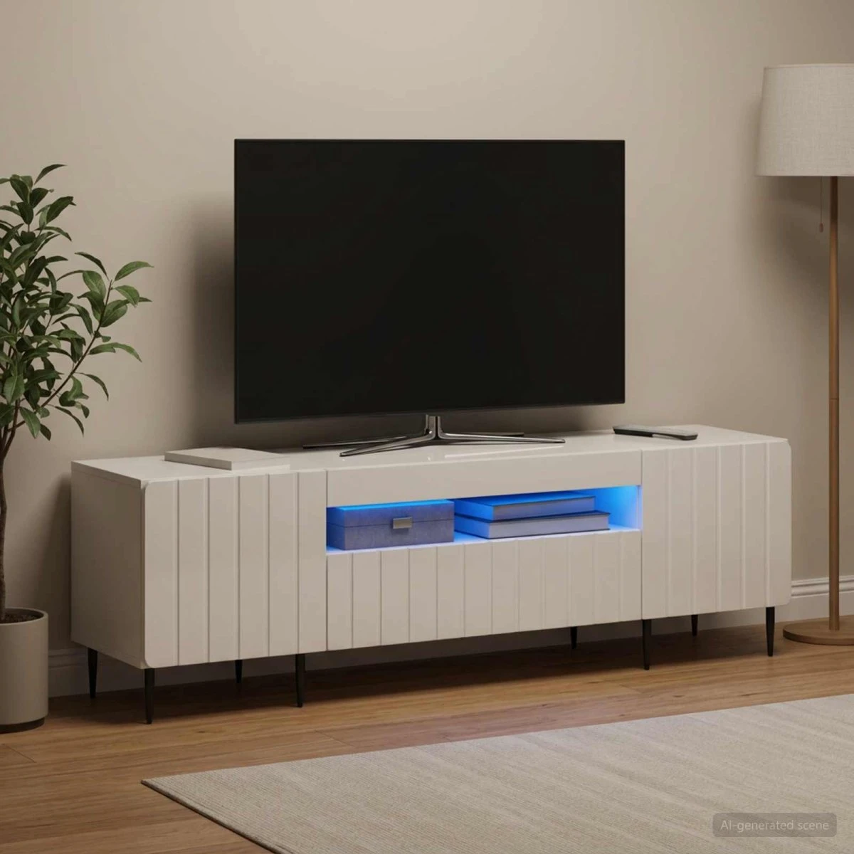 vidaXL ZWOLLE LED TV-skab - Hvid højglans - 153 x 35 x 43 cm