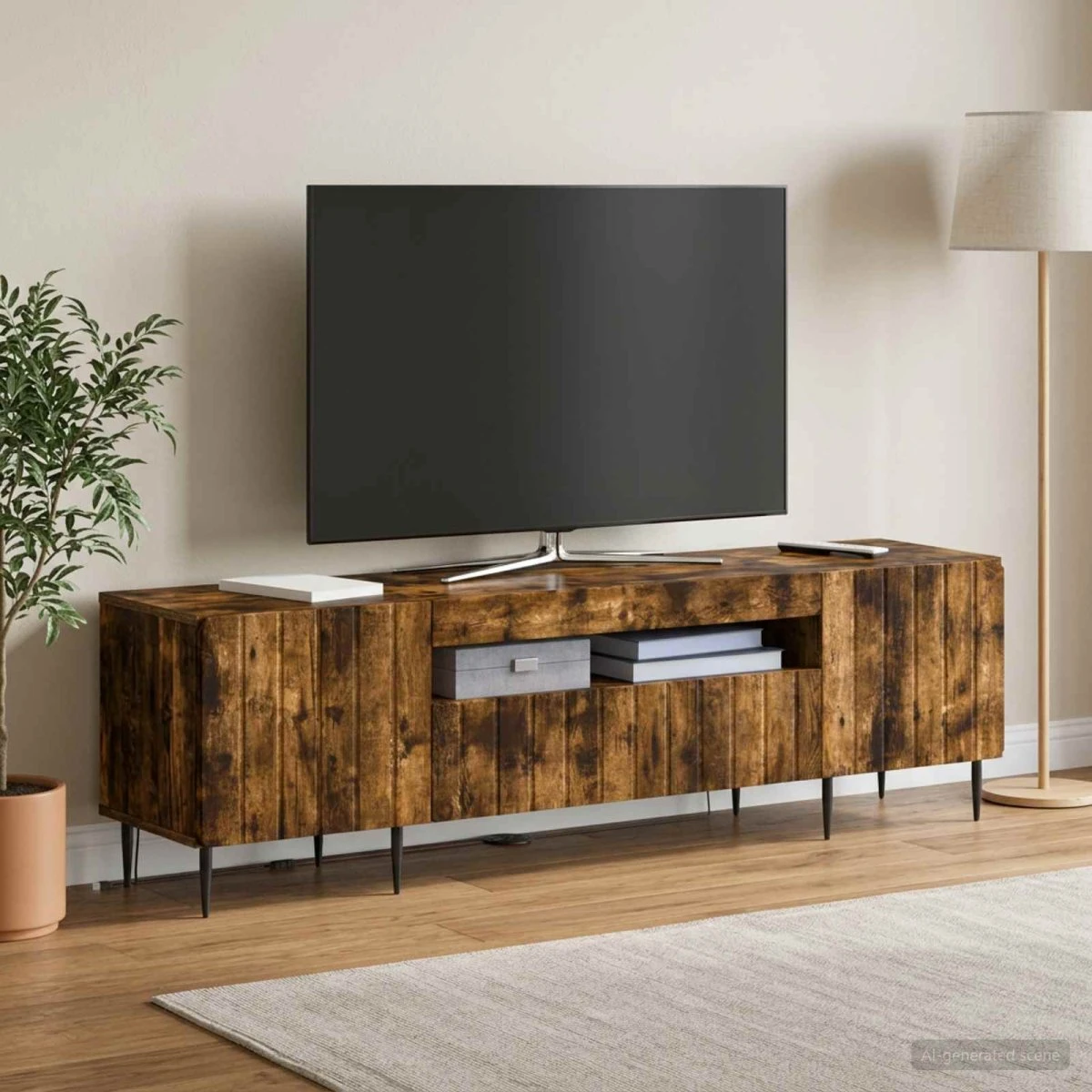 vidaXL ZWOLLE LED TV-skab i røget eg, 153 x 35 x 43 cm