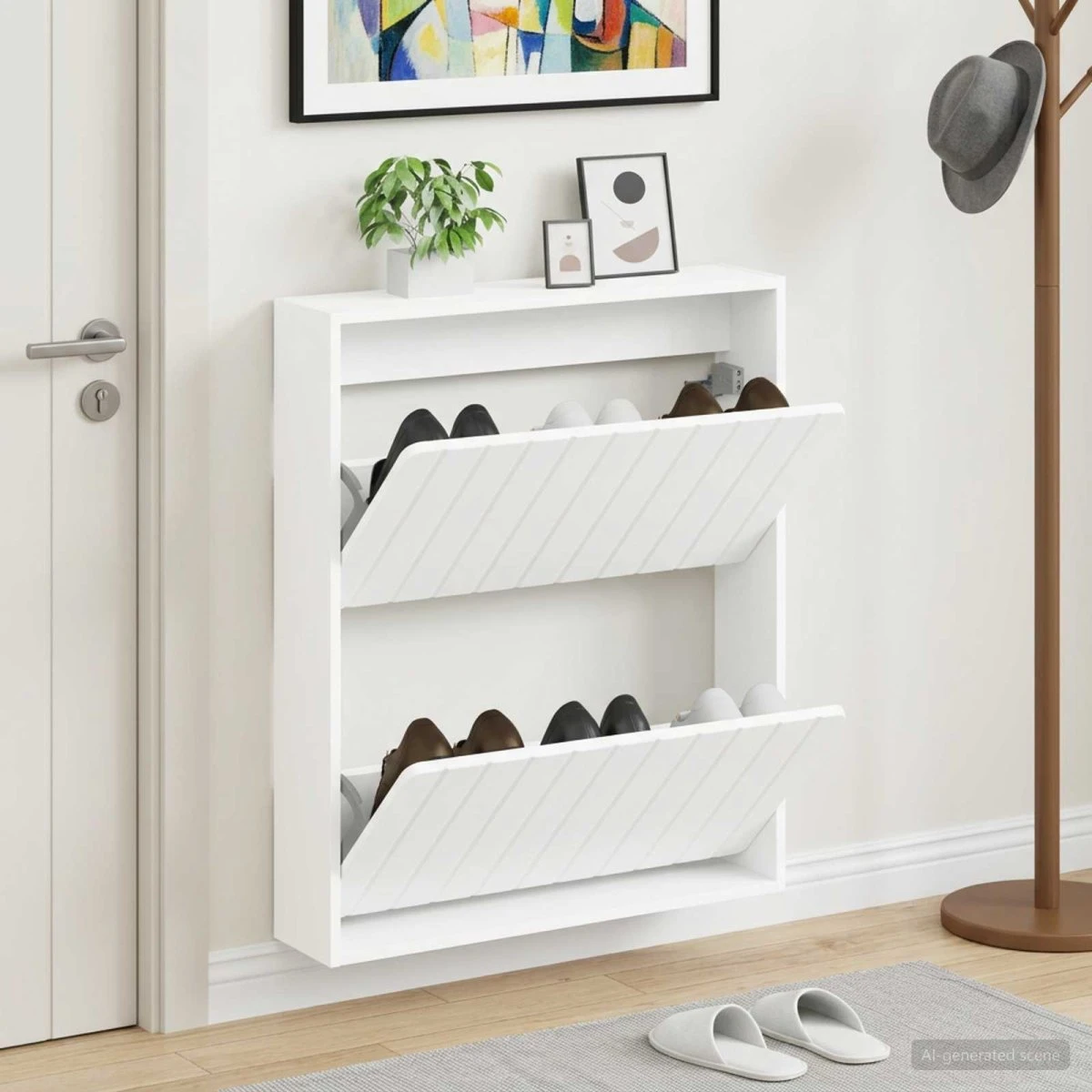 vidaXL Vægmonteret Skoskab ZWOLLE 71x17x86 cm - Hvid