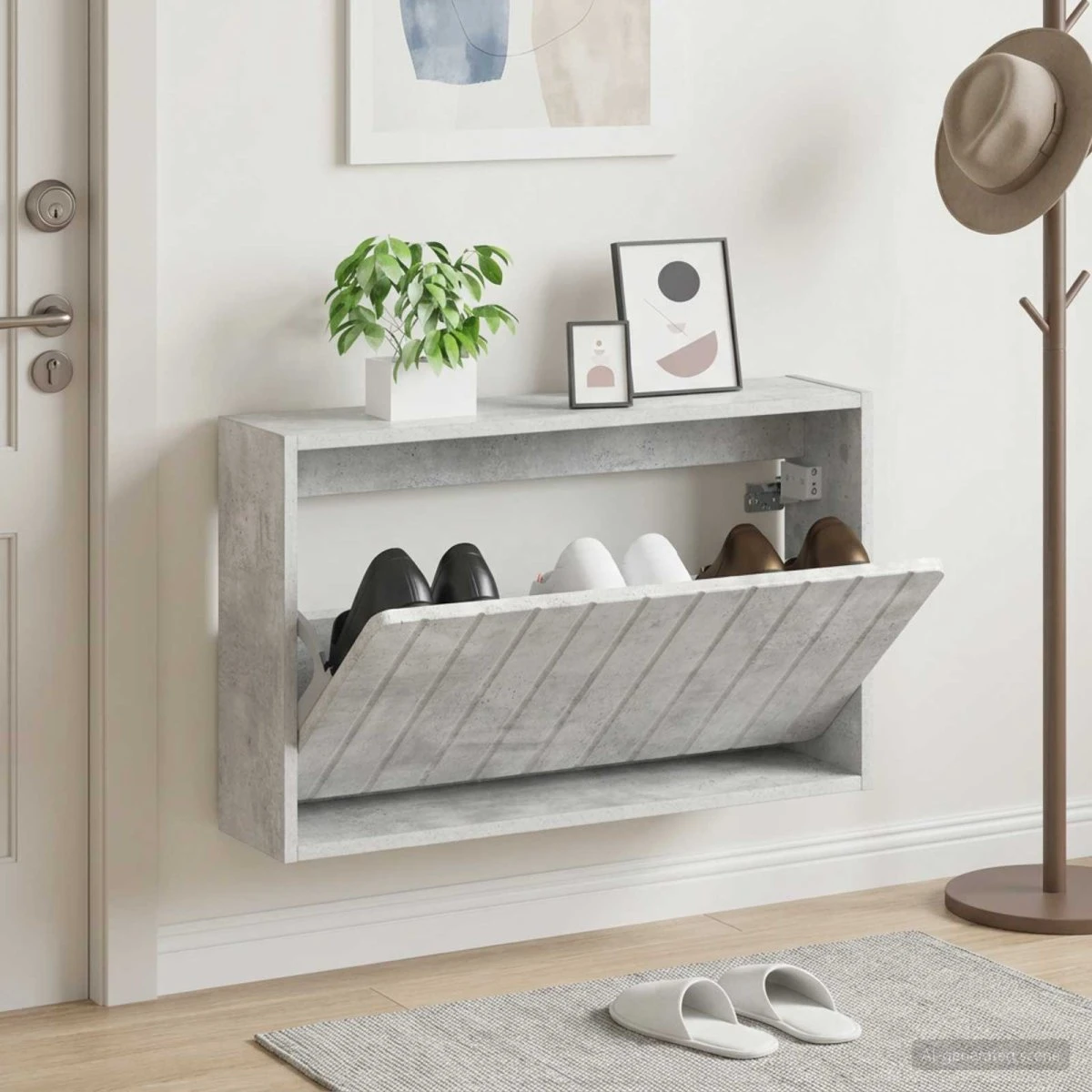 vidaXL Vægmonteret Skoskab ZWOLLE 71x17x43 cm - Betongrå
