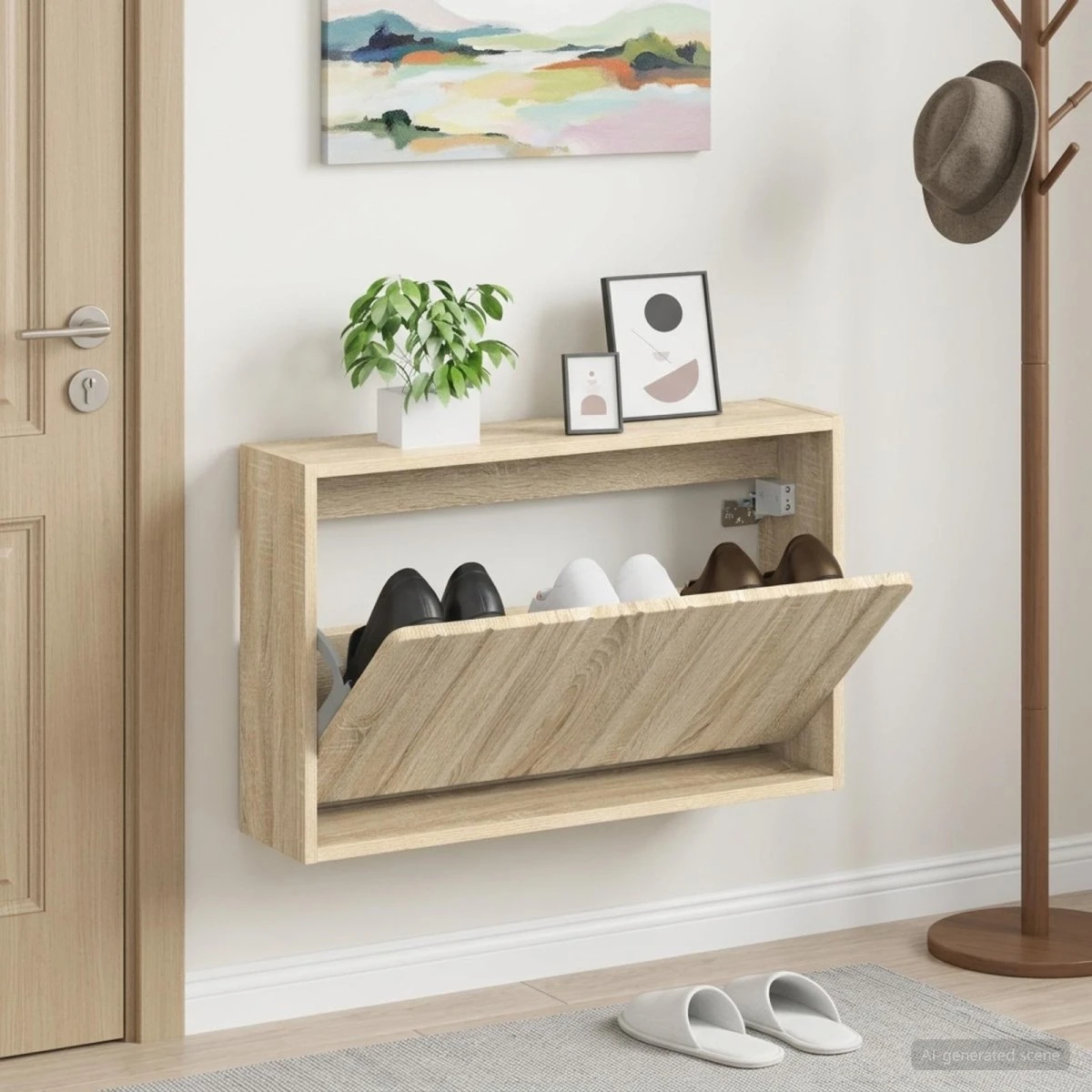 vidaXL ZWOLLE Vægmonteret Skoskab - 71 x 17 x 43 cm - Sonoma-eg