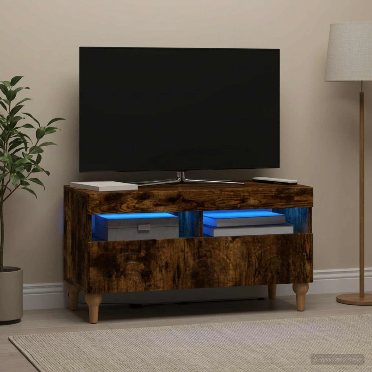 vidaXL ALKMAAR LED TV-skab i røget eg - 81 x 35 x 43 cm