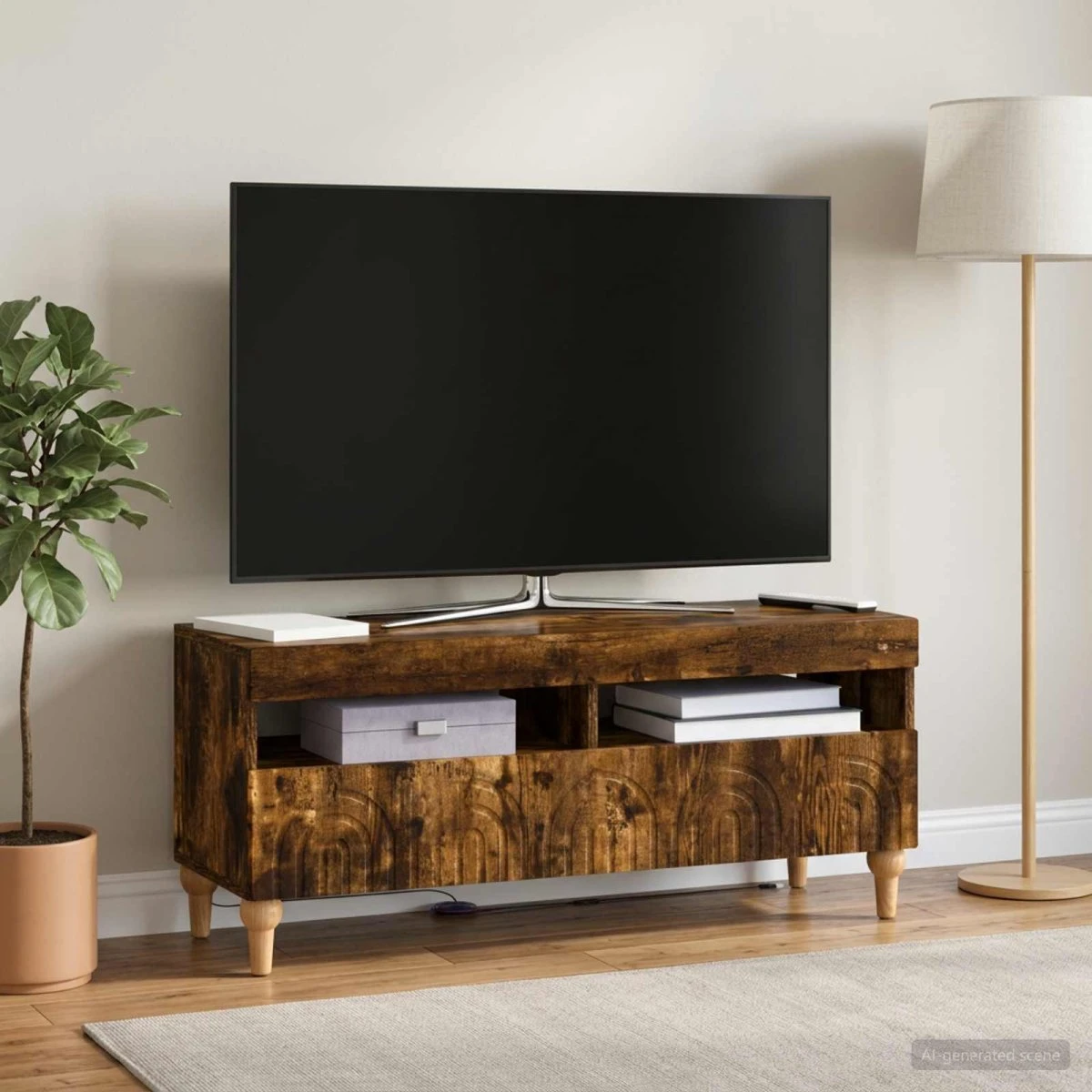 vidaXL ALKMAAR LED TV-skab - Røget eg, 100 x 35 x 43 cm