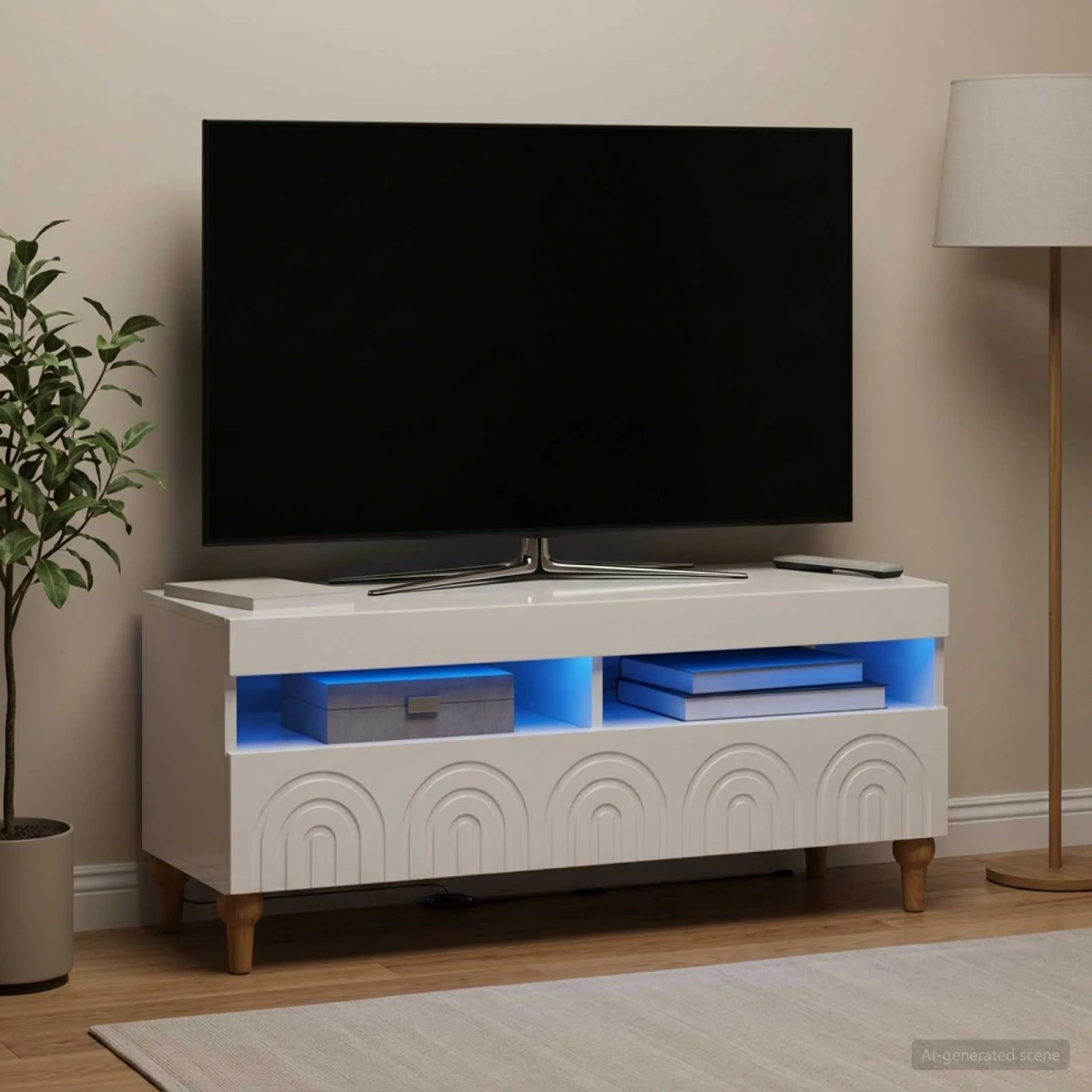 vidaXL ALKMAAR LED TV-skab - Hvid højglans, 100 x 35 x 43 cm