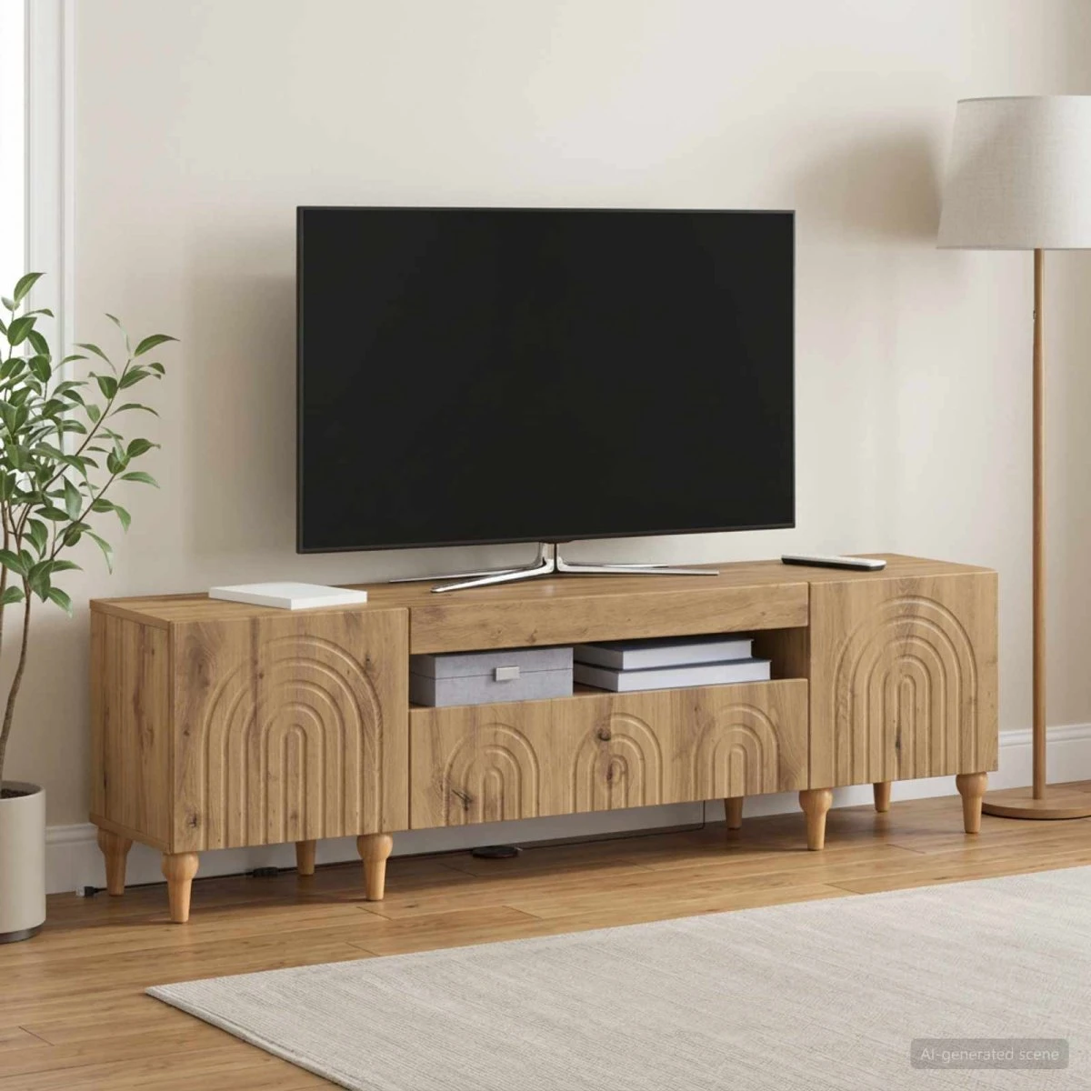 vidaXL ALKMAAR LED TV-skab i Artisan-eg, 153 x 35 x 43 cm