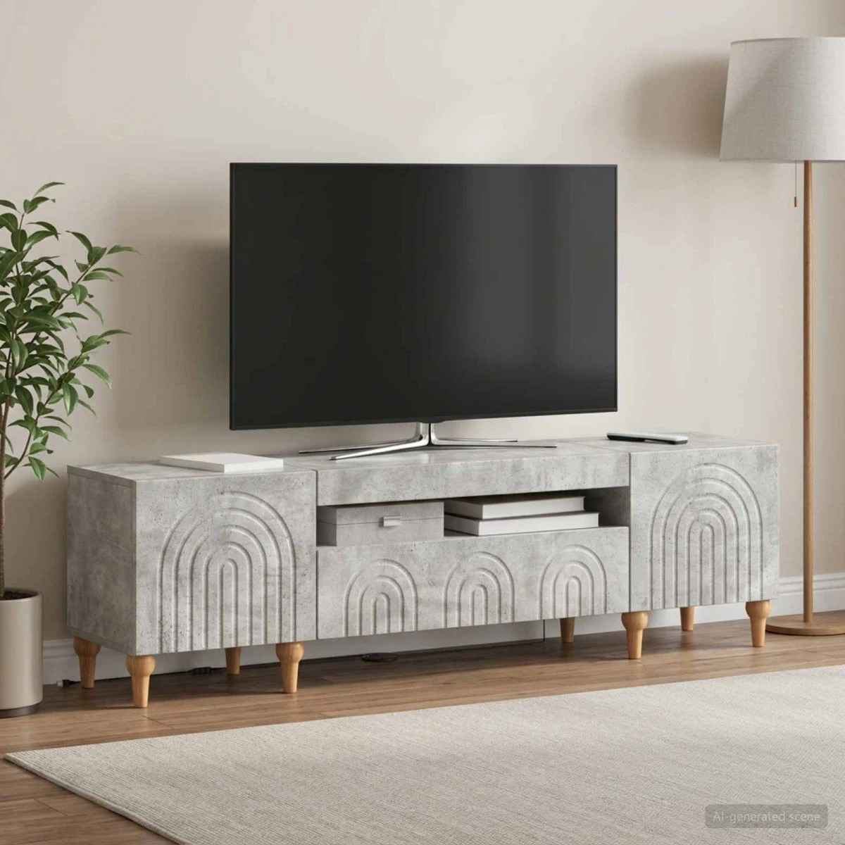 vidaXL ALKMAAR LED TV-skab - 153x35x43 cm - Betongrå