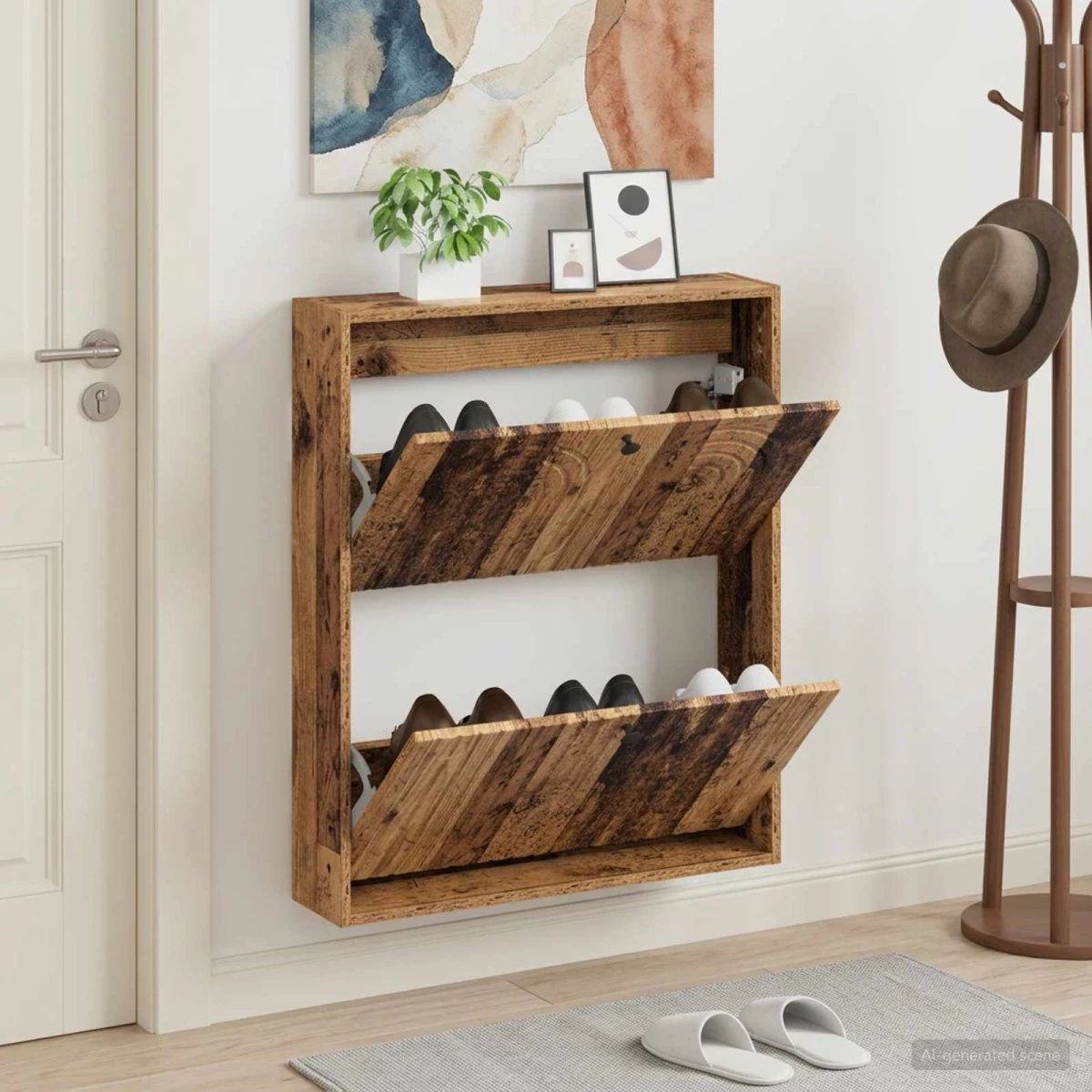 vidaXL Vægmonteret Skoskab ALKMAAR 71x17x86 cm - Gammelt Træ