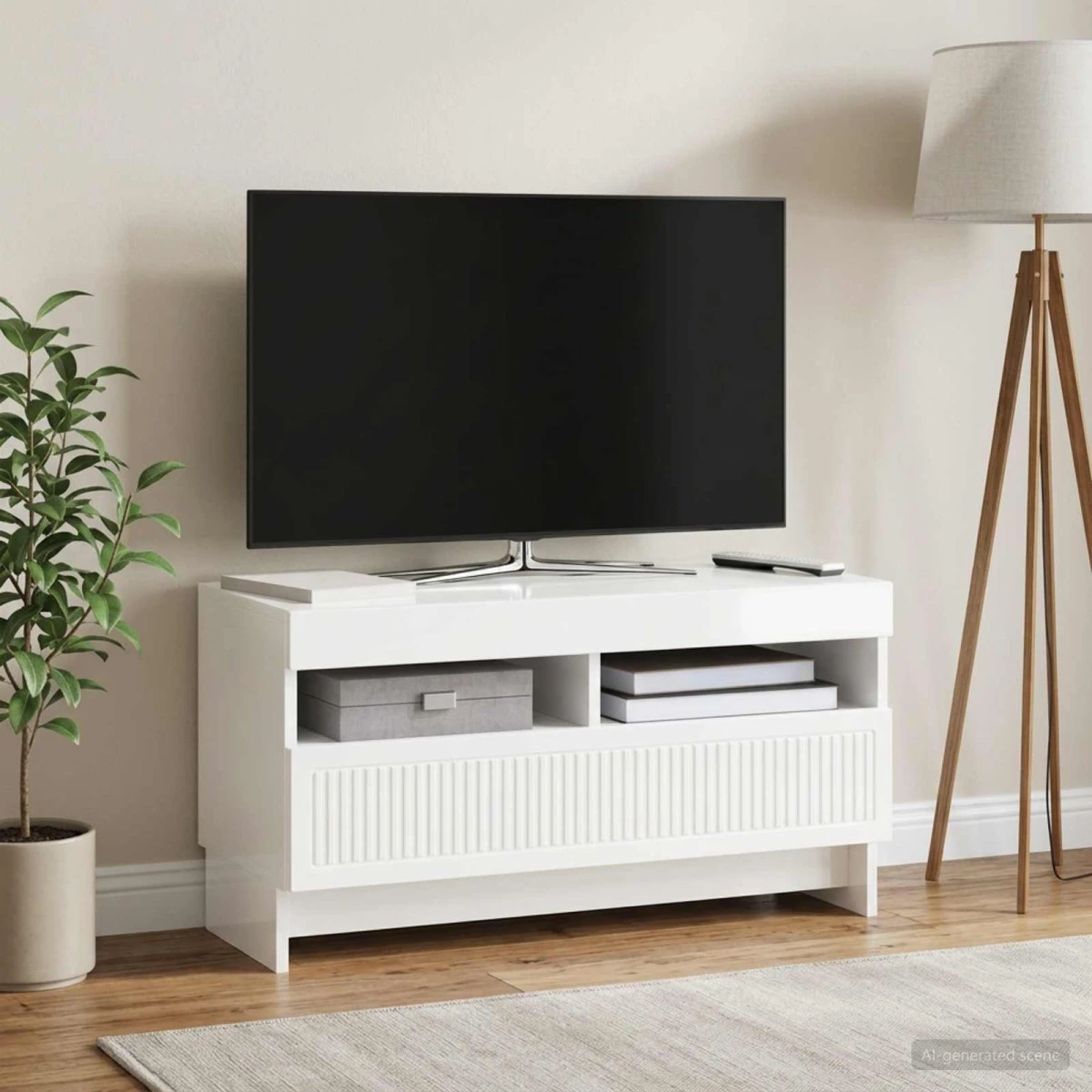 vidaXL LED TV-skab ALKMAAR 81x35x43 cm Hvid højglans