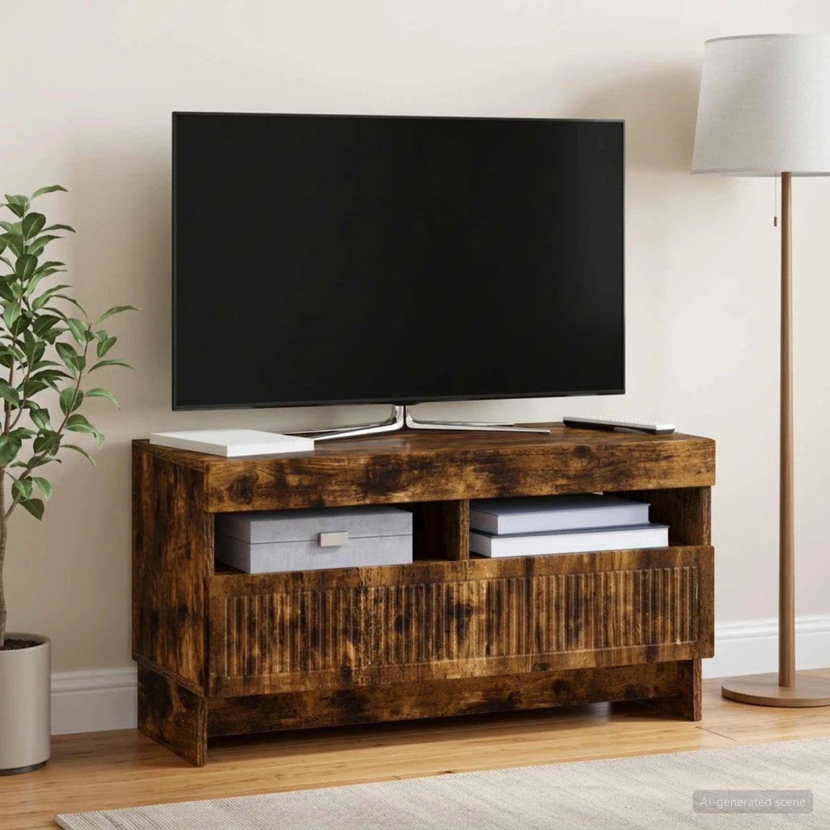 vidaXL ALKMAAR LED TV-skab i røget eg, 81 x 35 x 43 cm