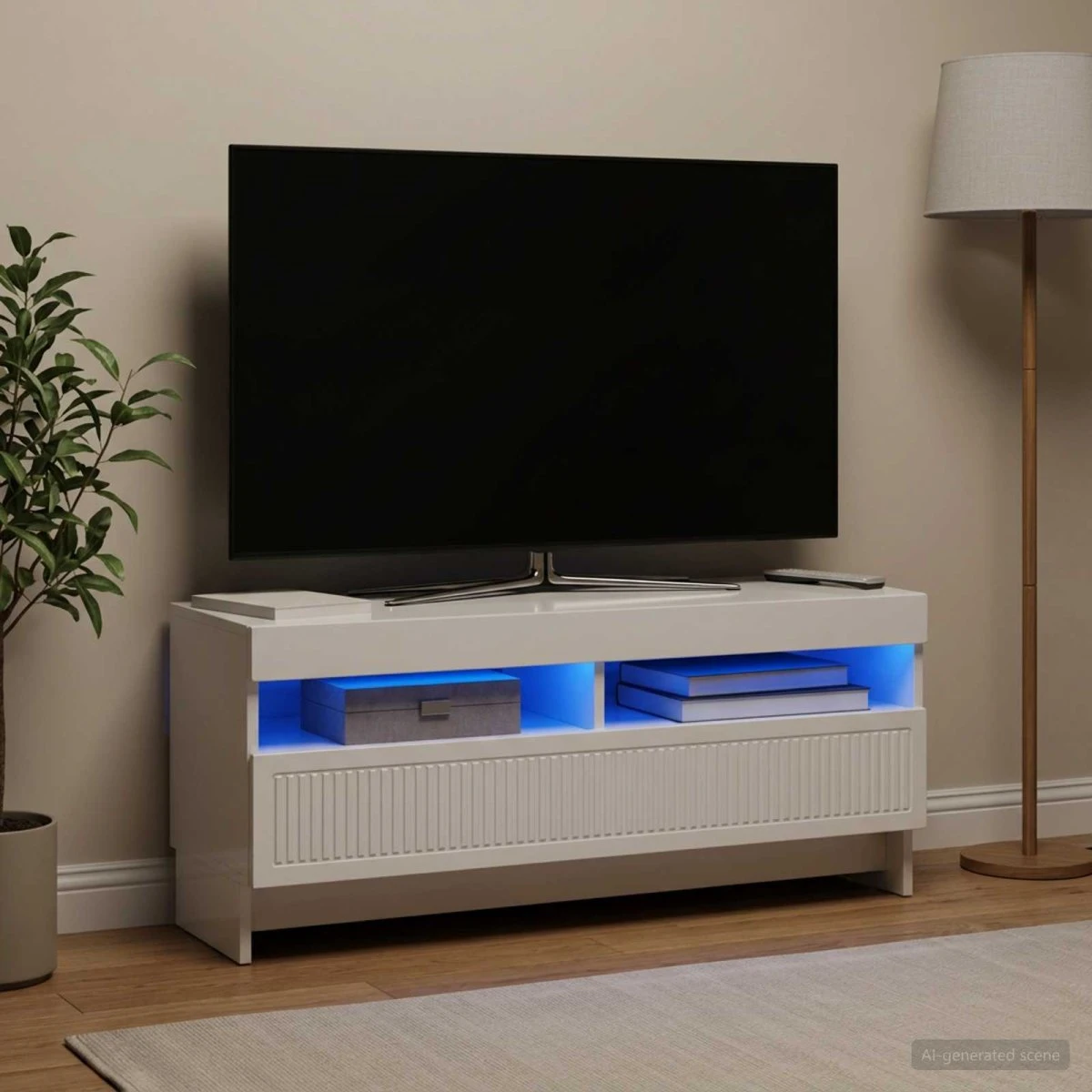 vidaXL LED TV-skab EDE 100x35x43 cm Hvid Højglans