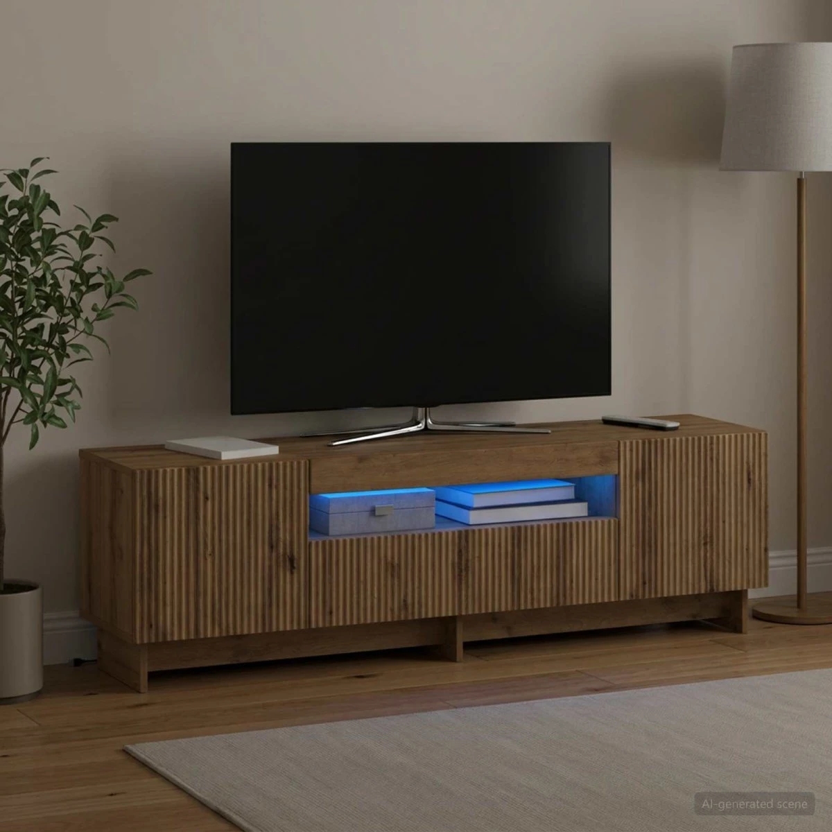 vidaXL LED TV-skab EDE Artisan-eg, 153 x 35 x 43 cm