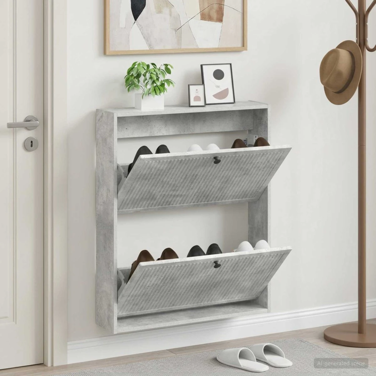 vidaXL EDE Vægmonteret skoskab, 71x17x86 cm, betongrå