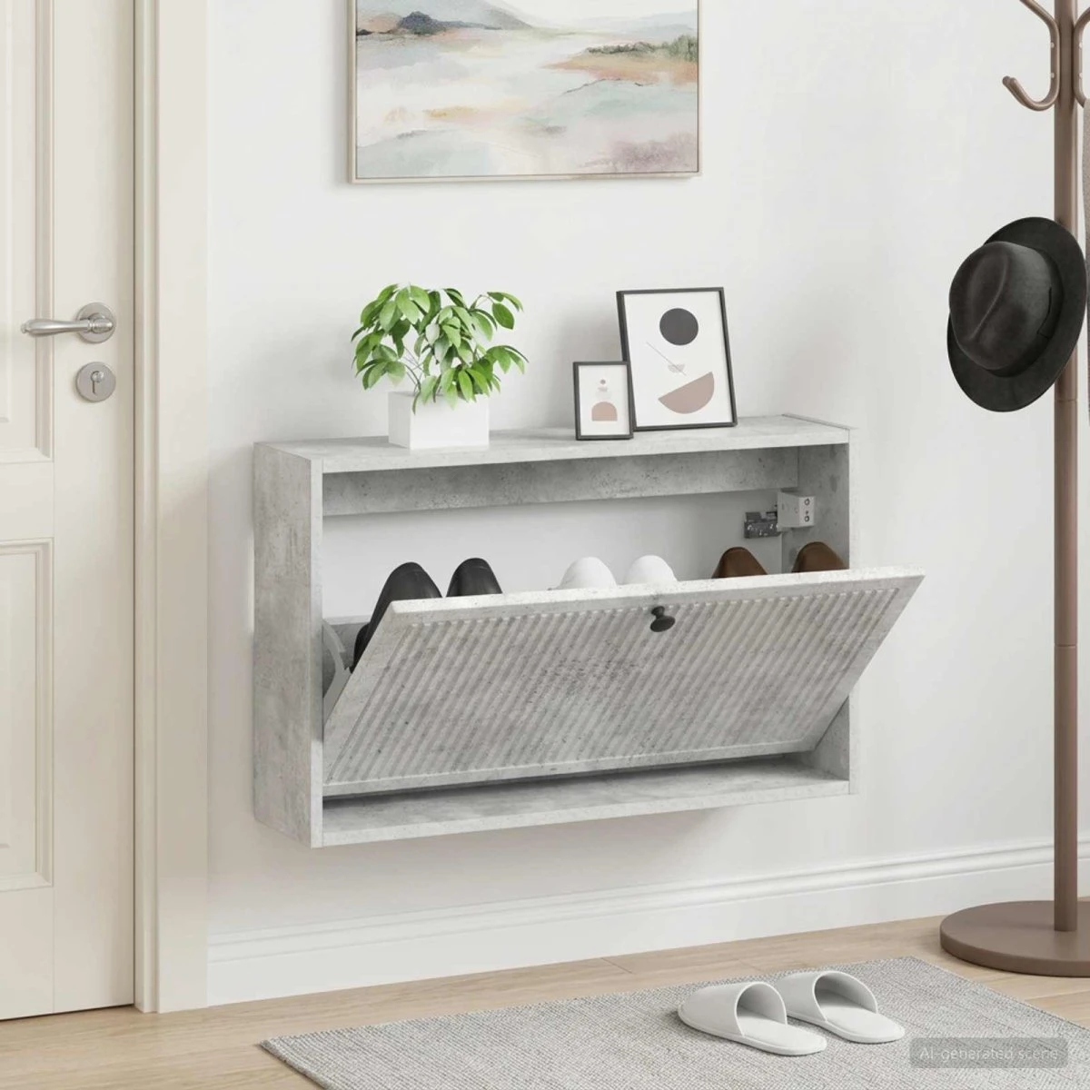 vidaXL Vægmonteret Skoskab EDE, 71x17x43 cm, Betongrå