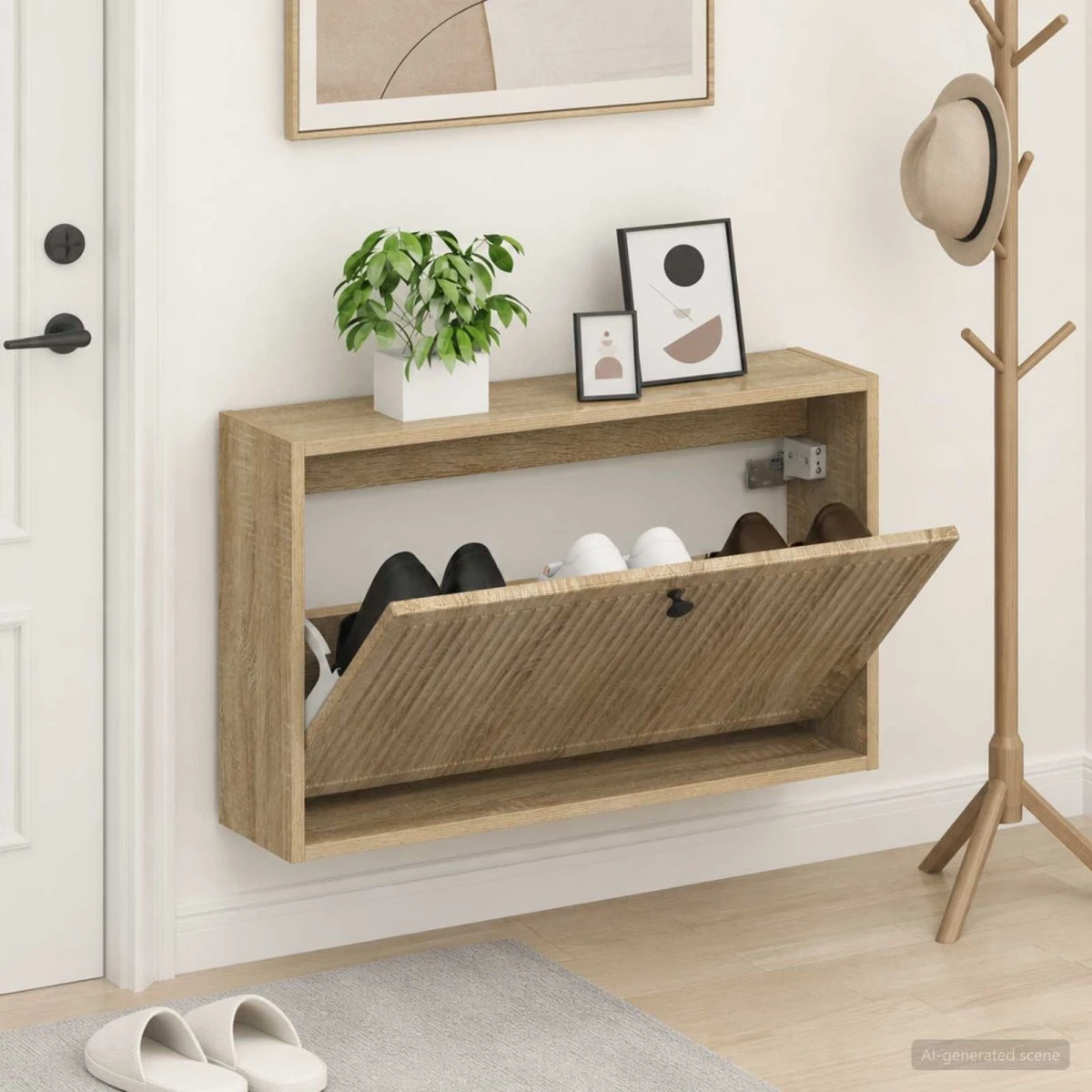 vidaXL Vægmonteret Skoskab EDE 71x17x43 cm Sonoma-eg