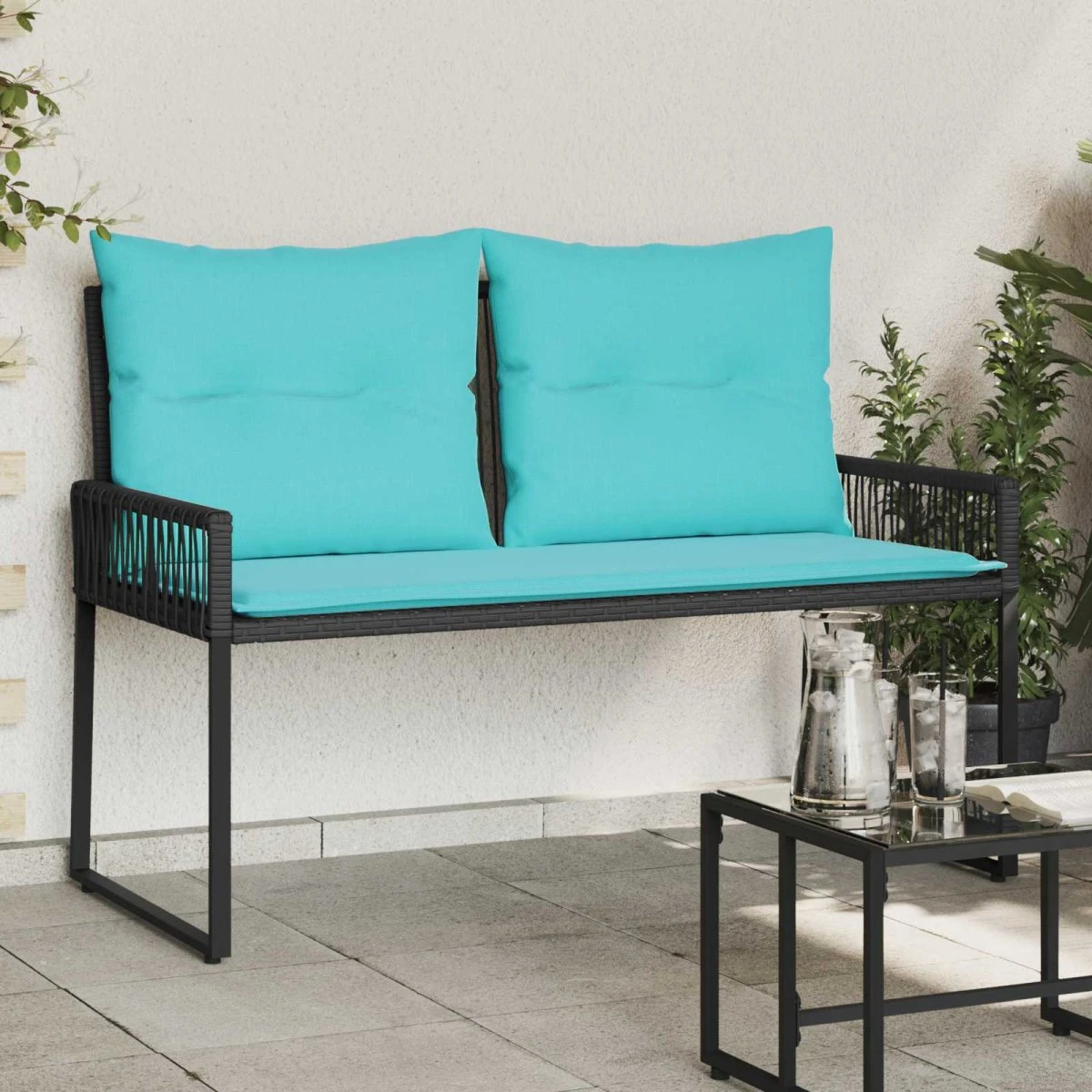vidaXL Udendørs 2-personers bænk i polyrattan med puder, 110 cm