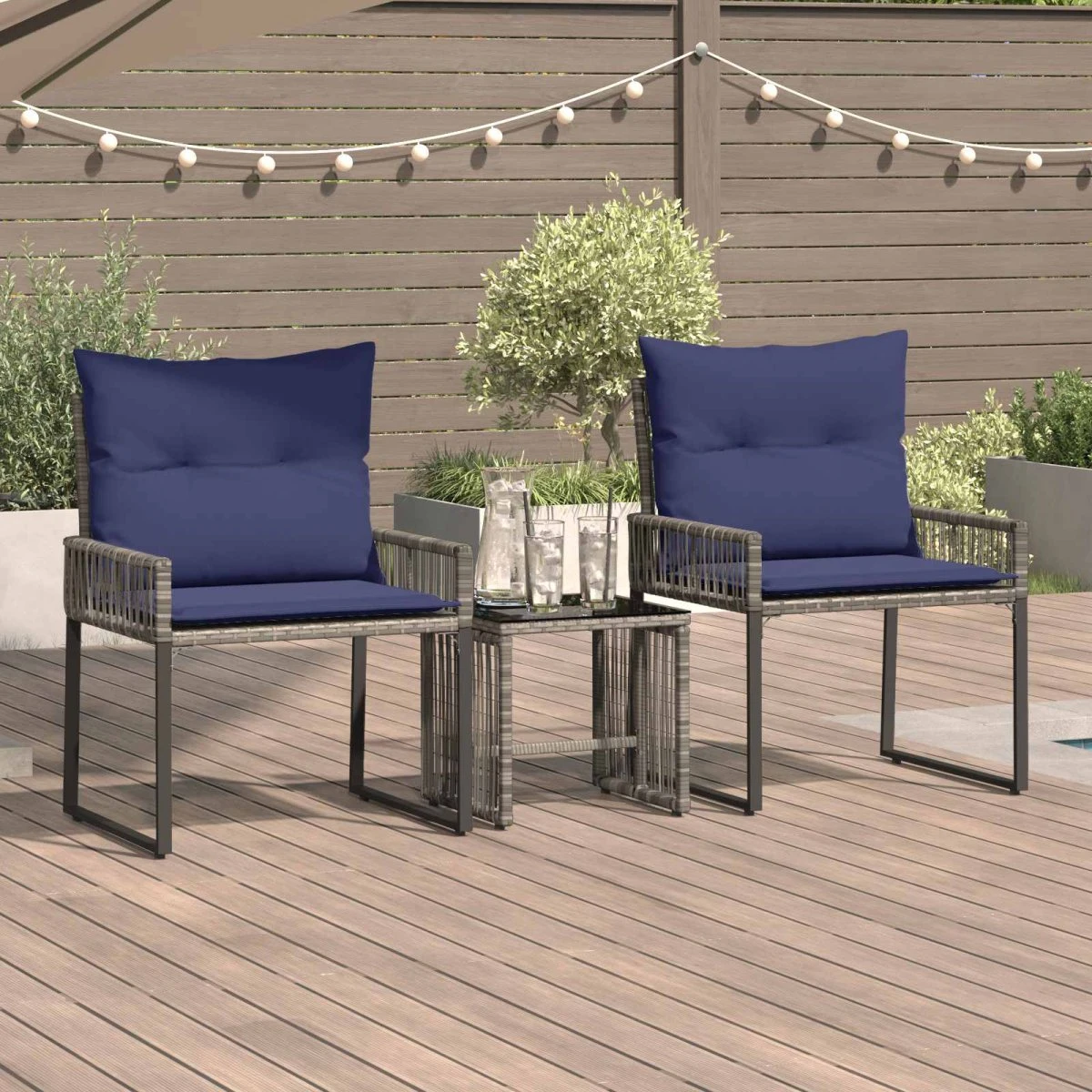 vidaXL Havemøbelsæt 7 stk. i polyrattan - Grå og Marineblå