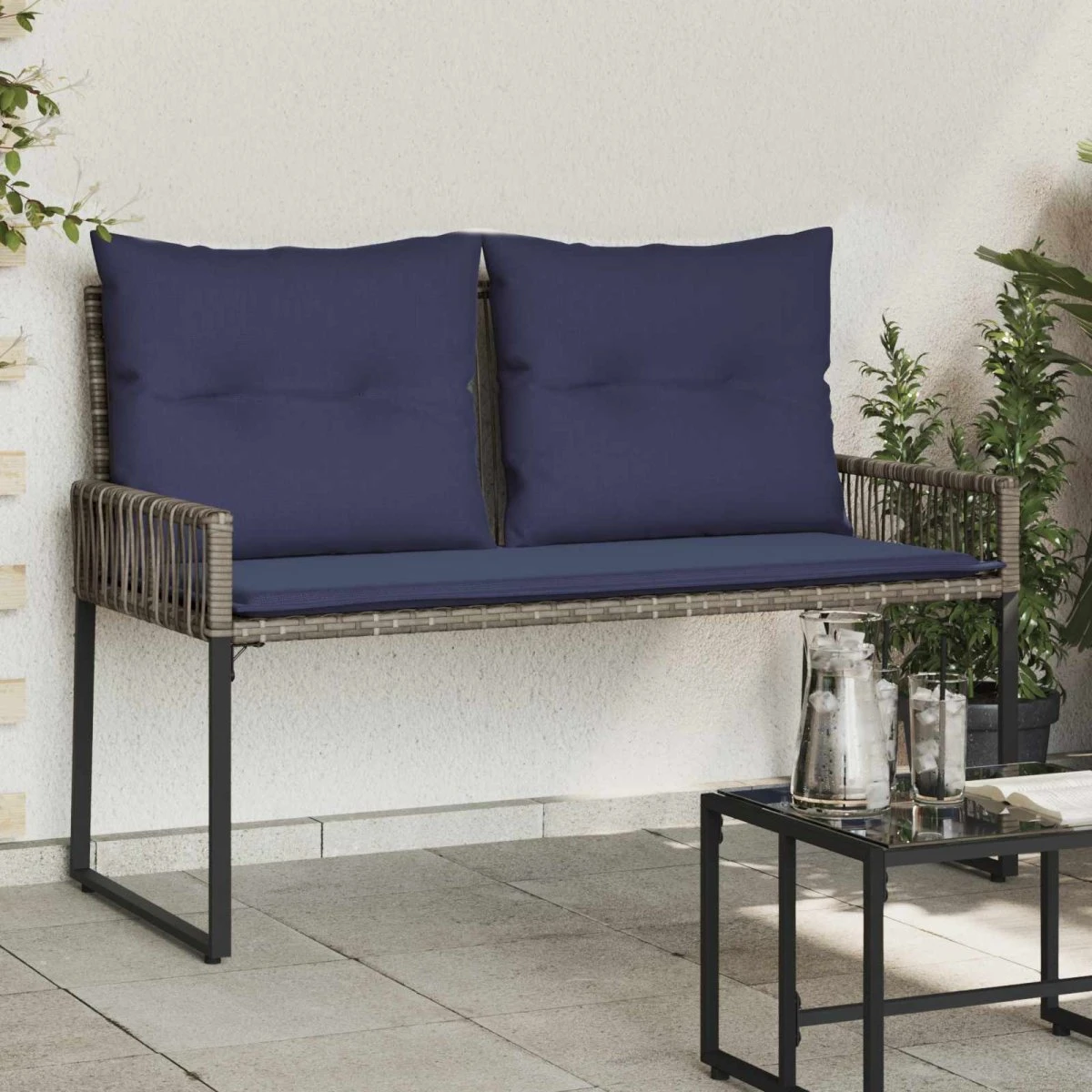 vidaXL 2-personers udendørs bænk i polyrattan, 110 x 59 x 82 cm