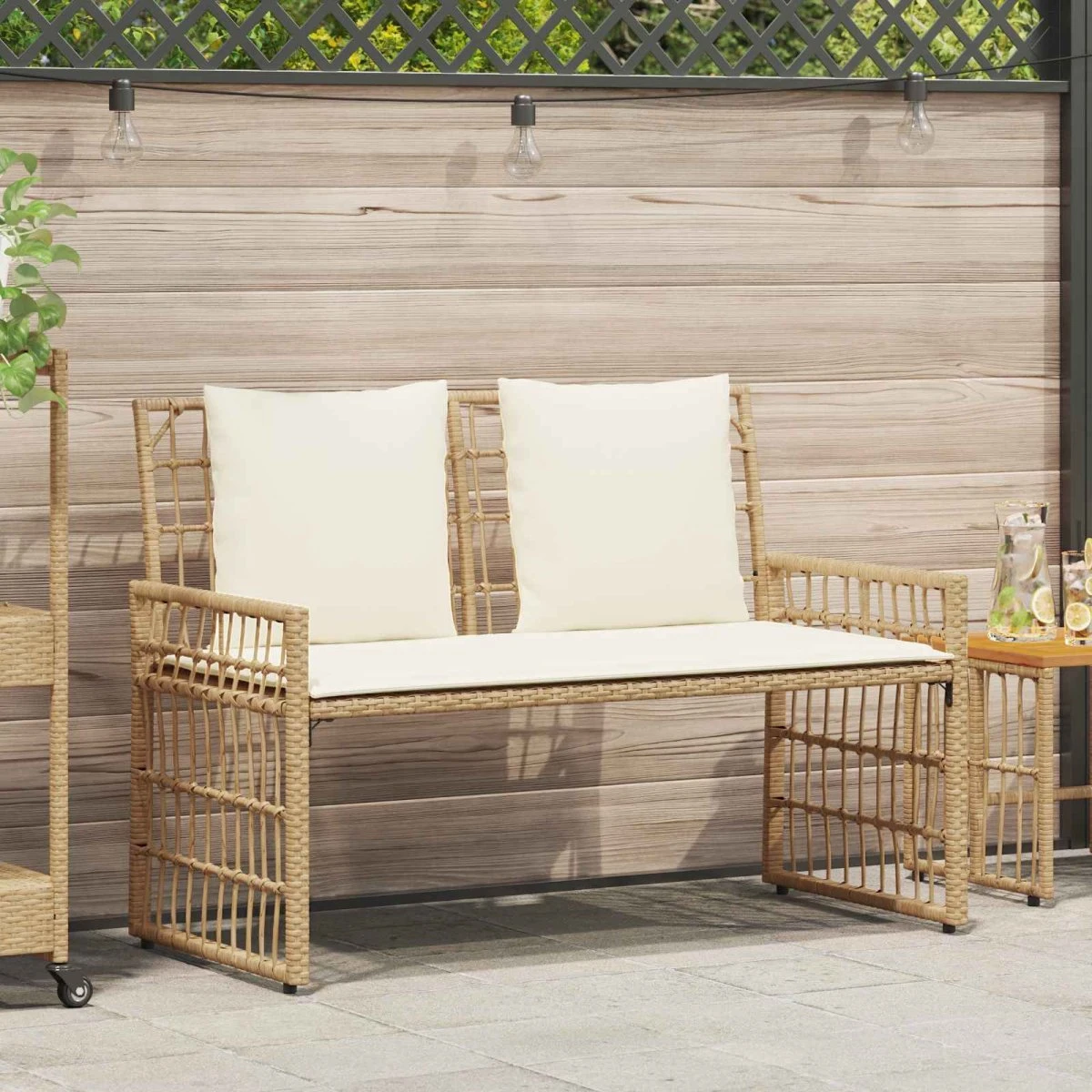vidaXL Udendørs bænk 2-personers i stål og polyrattan, 116 cm