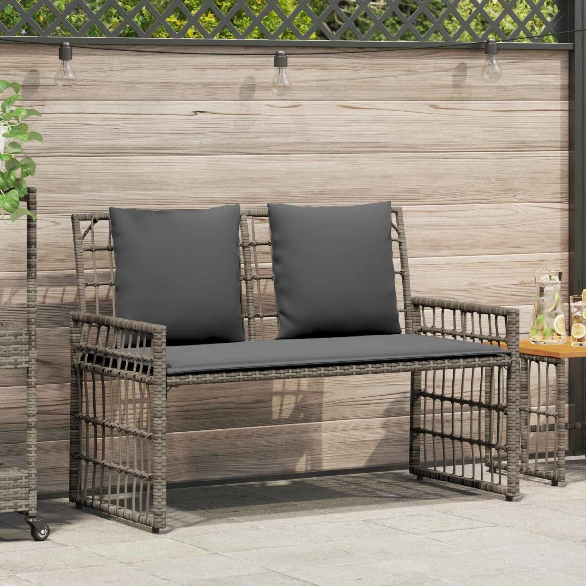 vidaXL Udendørs bænk 2-personer i stål og polyrattan, 116x55x82 cm