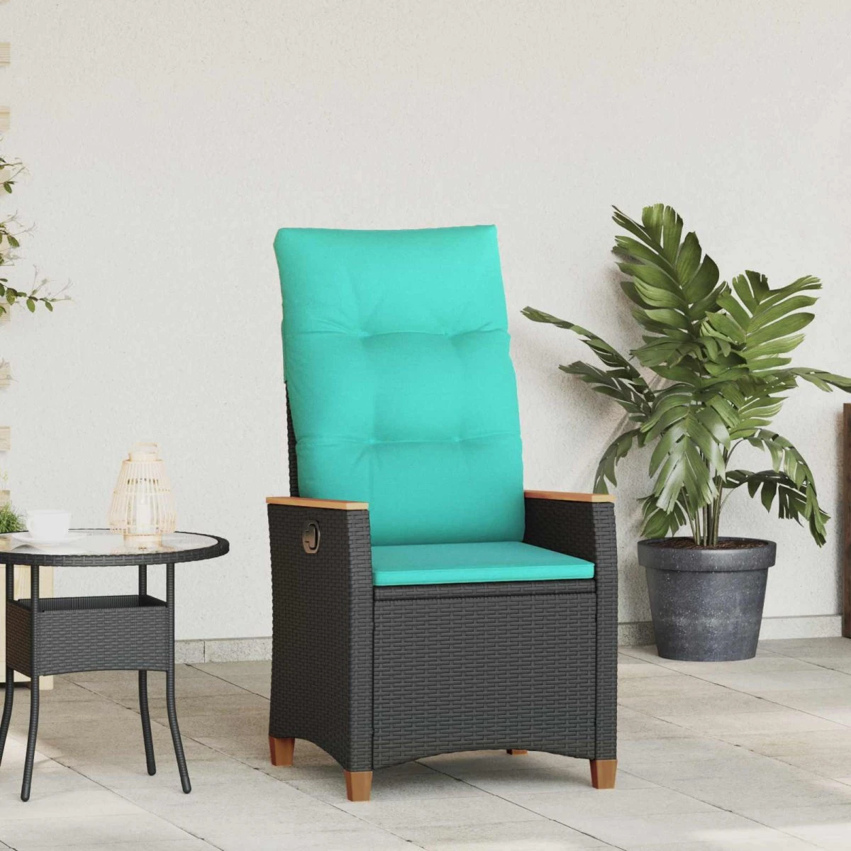 vidaXL Lænestol i polyrattan, sort/turkis, 64 x 57,5 x 112 cm