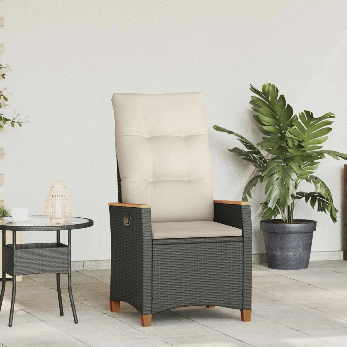 vidaXL Lænestol i polyrattan, Sort/Cream, 64 x 57,5 x 112 cm