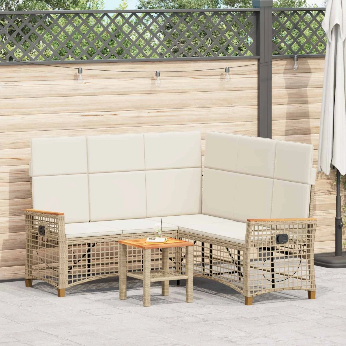 vidaXL Havemøbel-set med reclining sofa, 5-personers, beige/creme