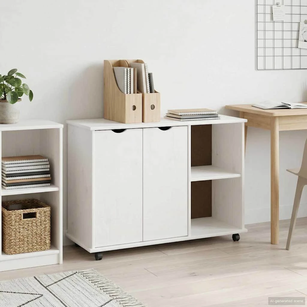 vidaXL Rullende skab i massivt fyrretræ, hvid, 100 x 39 x 65,5 cm