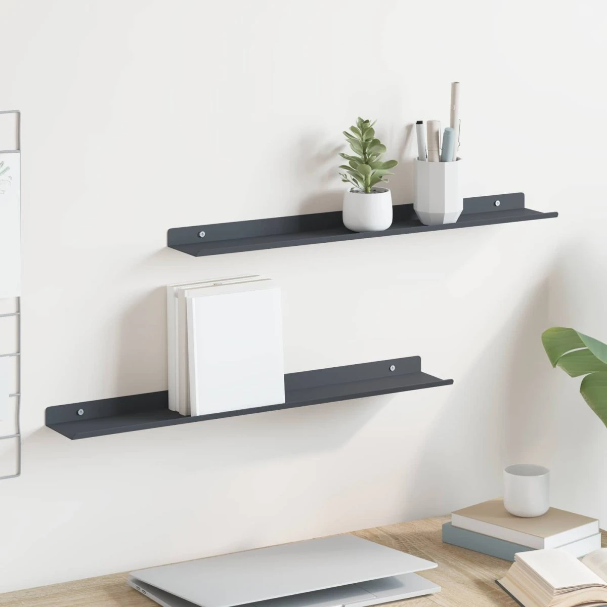 vidaXL Svævende hylde 2 stk. Antracit 60x8,5x2,5 cm Stål