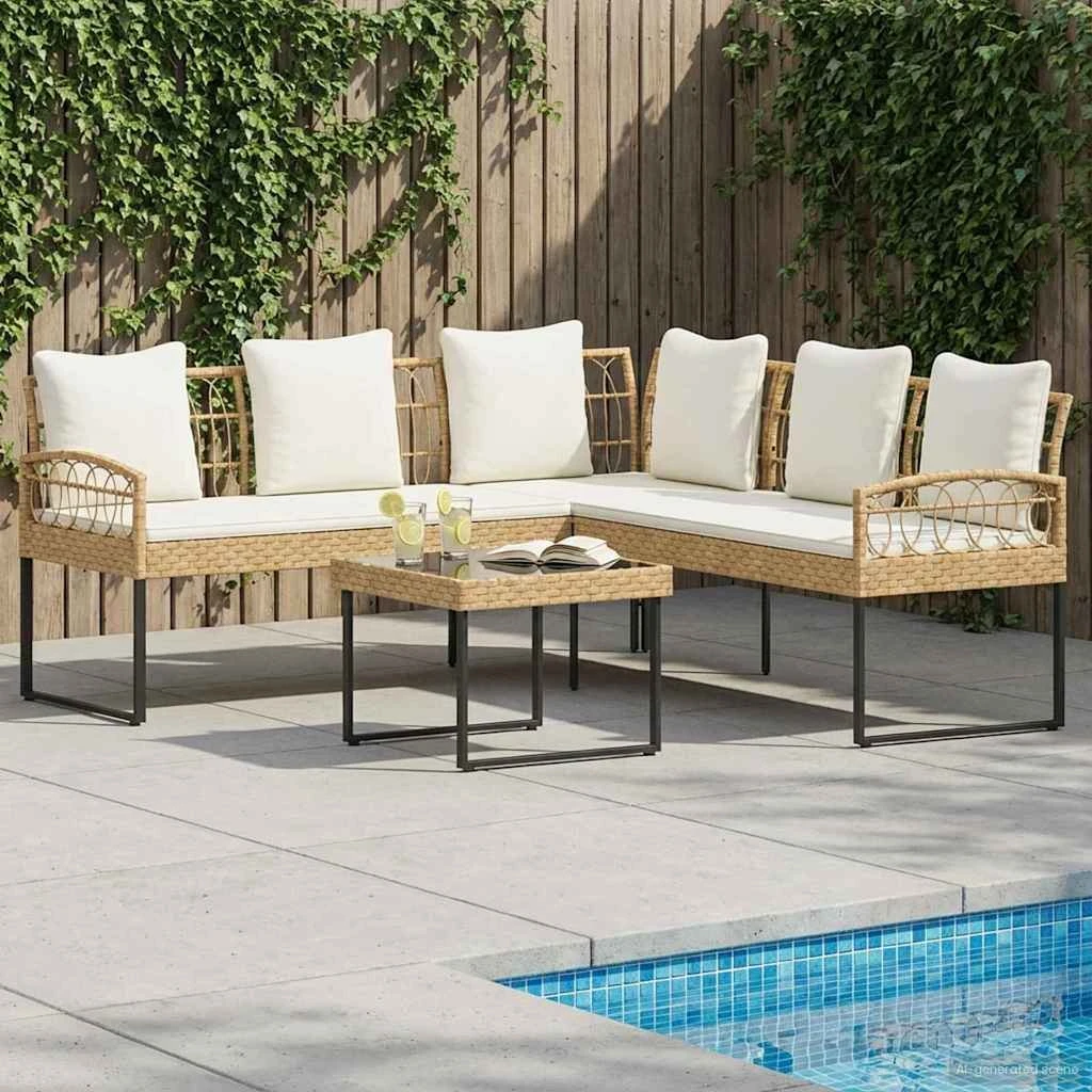 vidaXL Havesofasæt i naturfarvet poly rattan og stål med bord