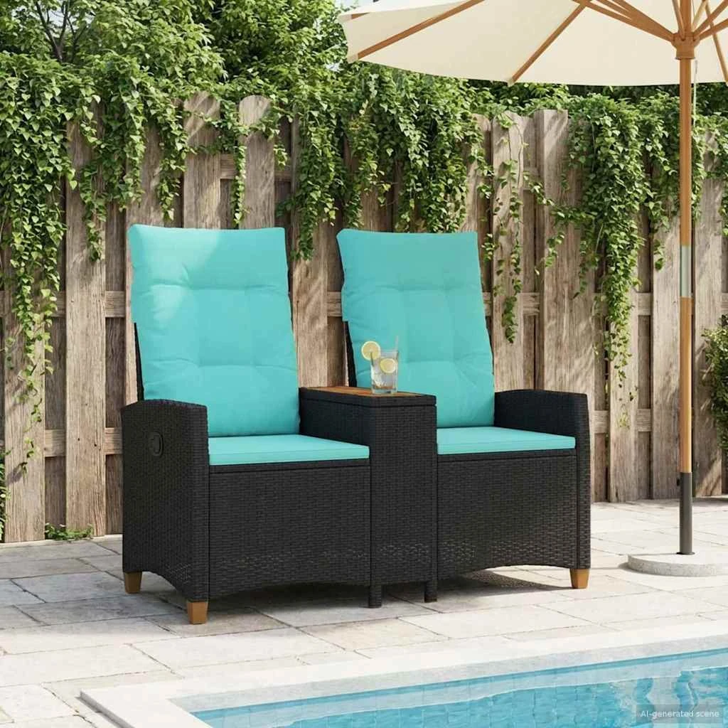 vidaXL Reclining Bench med Bord - 2-sæder Polyrattan 126x65x112 cm