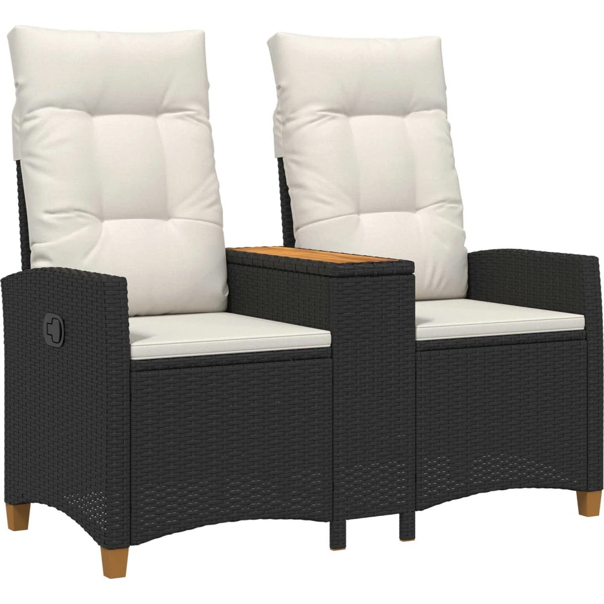 vidaXL Reclining Bench med Bord, 2-personers Polyrattan, Sort/Creme