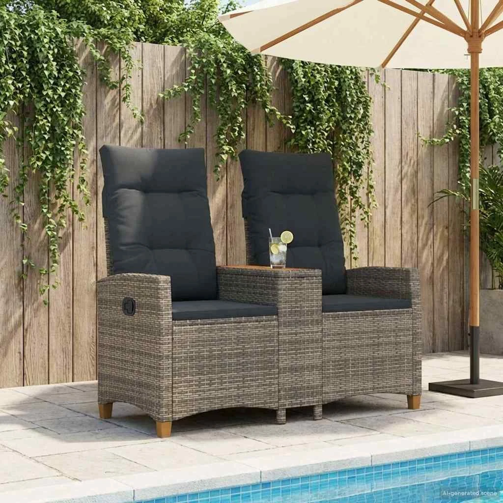 vidaXL Reclining Bench med Bord - 2-personers Polyrattan