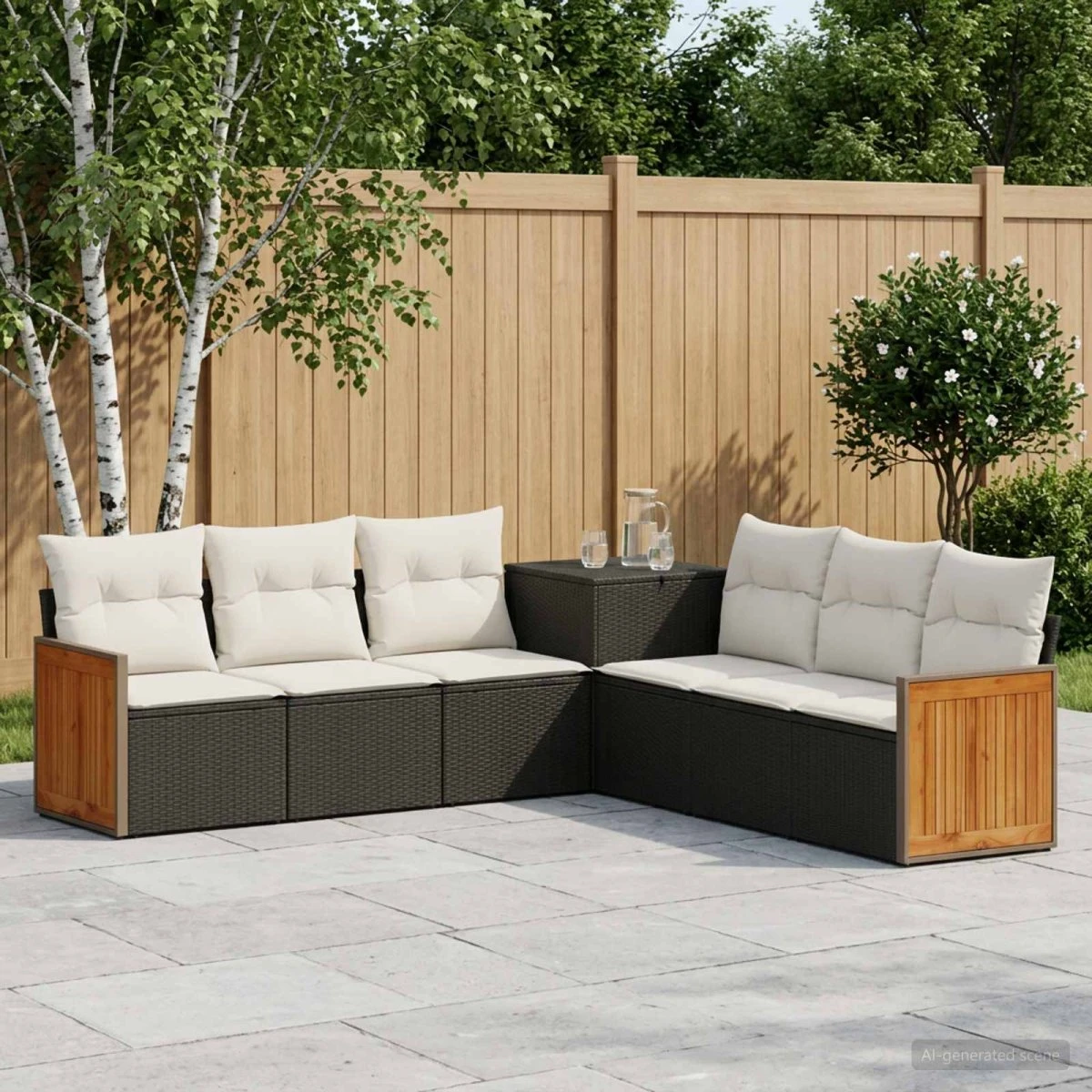 vidaXL Havesofasæt 7 dele i polyrattan, sort/cremehvid
