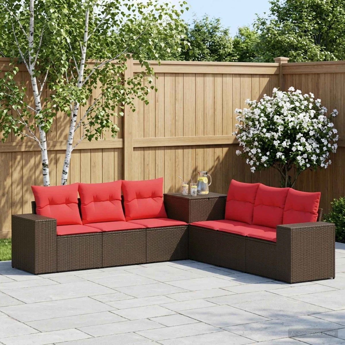vidaXL Sofa Sæt 7 dele i Polyrattan og Stål, Brun/Rød