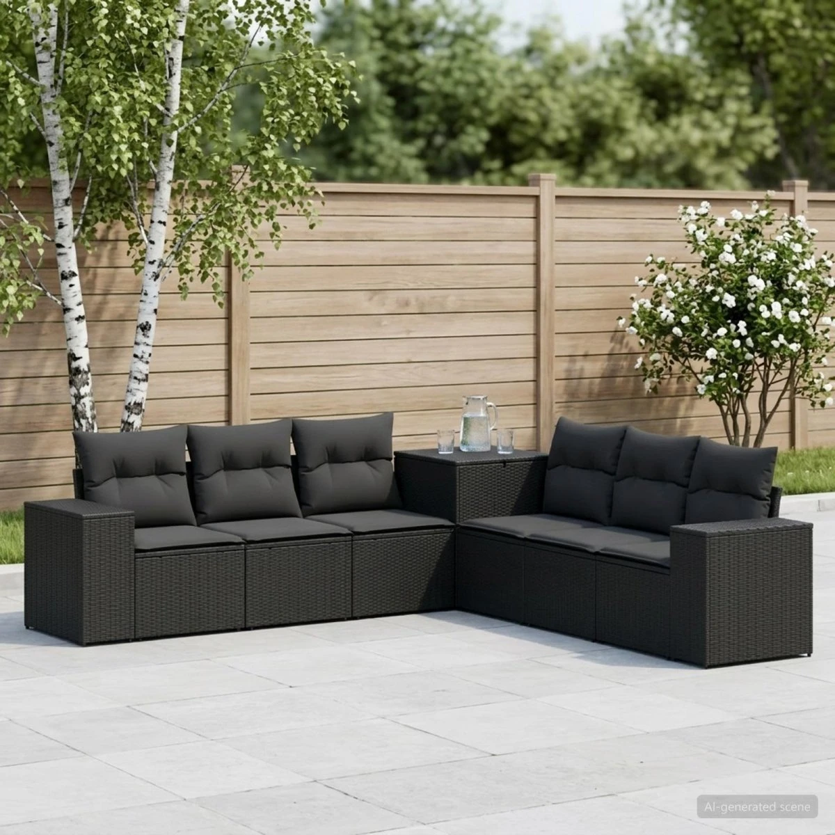 vidaXL Sofa Sæt 7 stk. Sort Polyrattan og Stål 55x55x69 cm