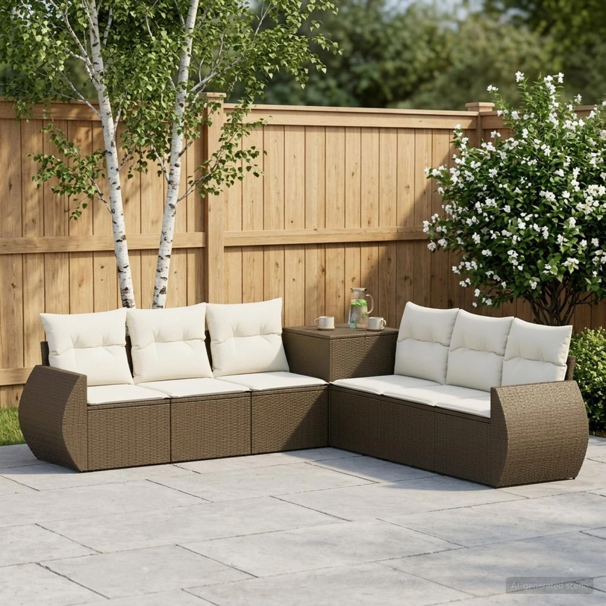 vidaXL Sofa Sæt 7 dele, Brun/Creme, 243 x 243 x 85 cm