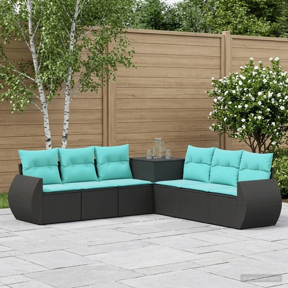 vidaXL Sofa Sæt 7 stk. Sort og Blå 243 x 243 x 85 cm