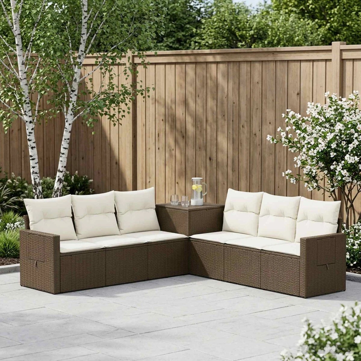 vidaXL Havesofasæt 7 dele - Brun/Cremehvid - 234x234x85 cm
