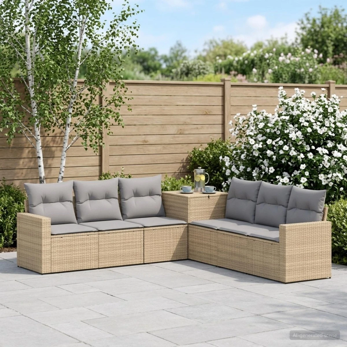 vidaXL Sofa Sæt 7 stk. Beige & Lys Grå - Modulært Polyrattan