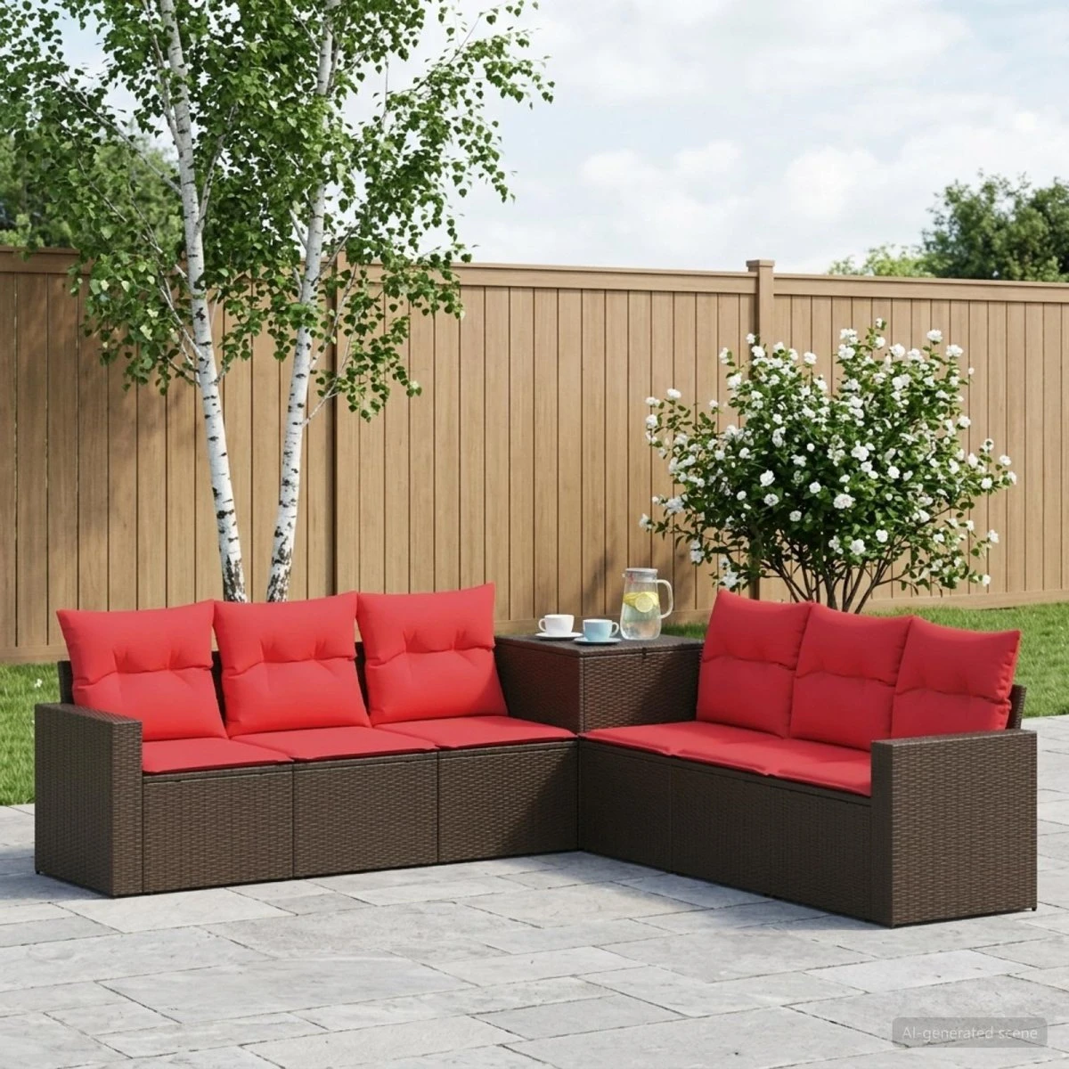 vidaXL Sofa Sæt 7 dele i Polyrattan og Stål - Brun/Rød