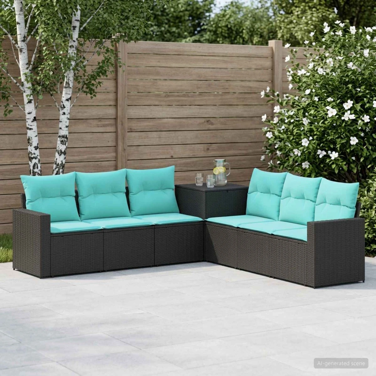 vidaXL Sofa Sæt 7 dele i Polyrattan og Stål - Sort/Blå