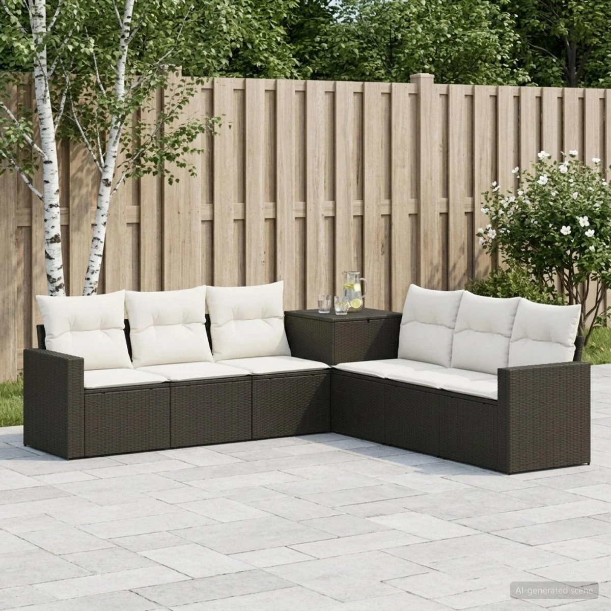 vidaXL Sofa Sæt 7 dele, Sort og Cremehvid, 55 x 55 x 69 cm