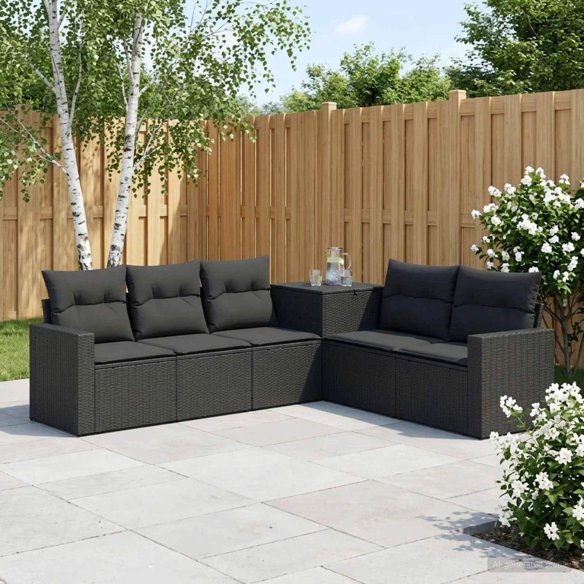 vidaXL Havesofasæt 7 dele i sort polyrattan og stål
