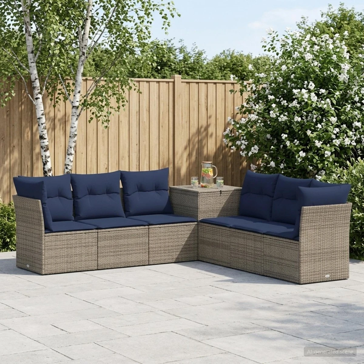 vidaXL Sofa Sæt 7 dele Grå/Marineblå 234 x 234 x 85 cm