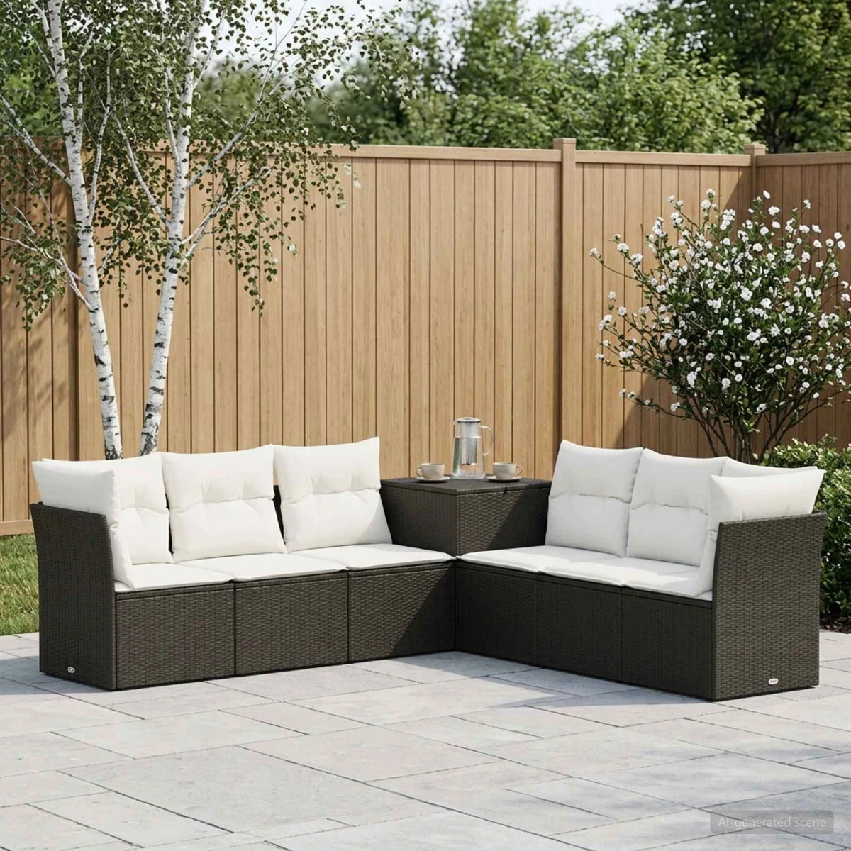 vidaXL Sofa Sæt 7 stk. Sort og Cremehvid 234 x 234 x 85 cm