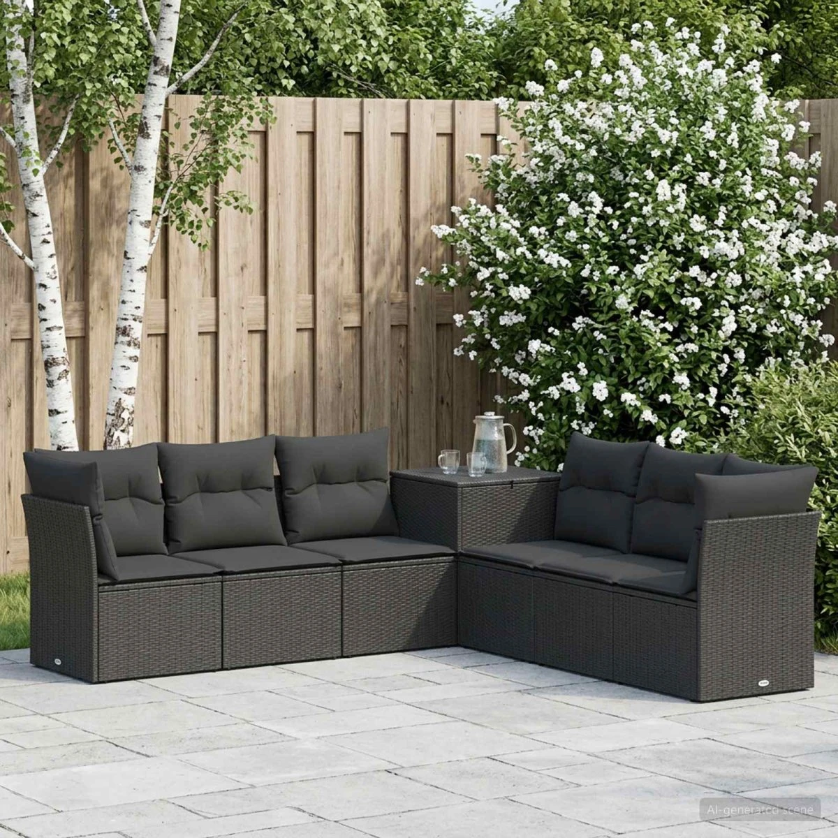vidaXL Sofa Sæt 7 stk. Sort 234x234 cm i Poly Rattan og Stål