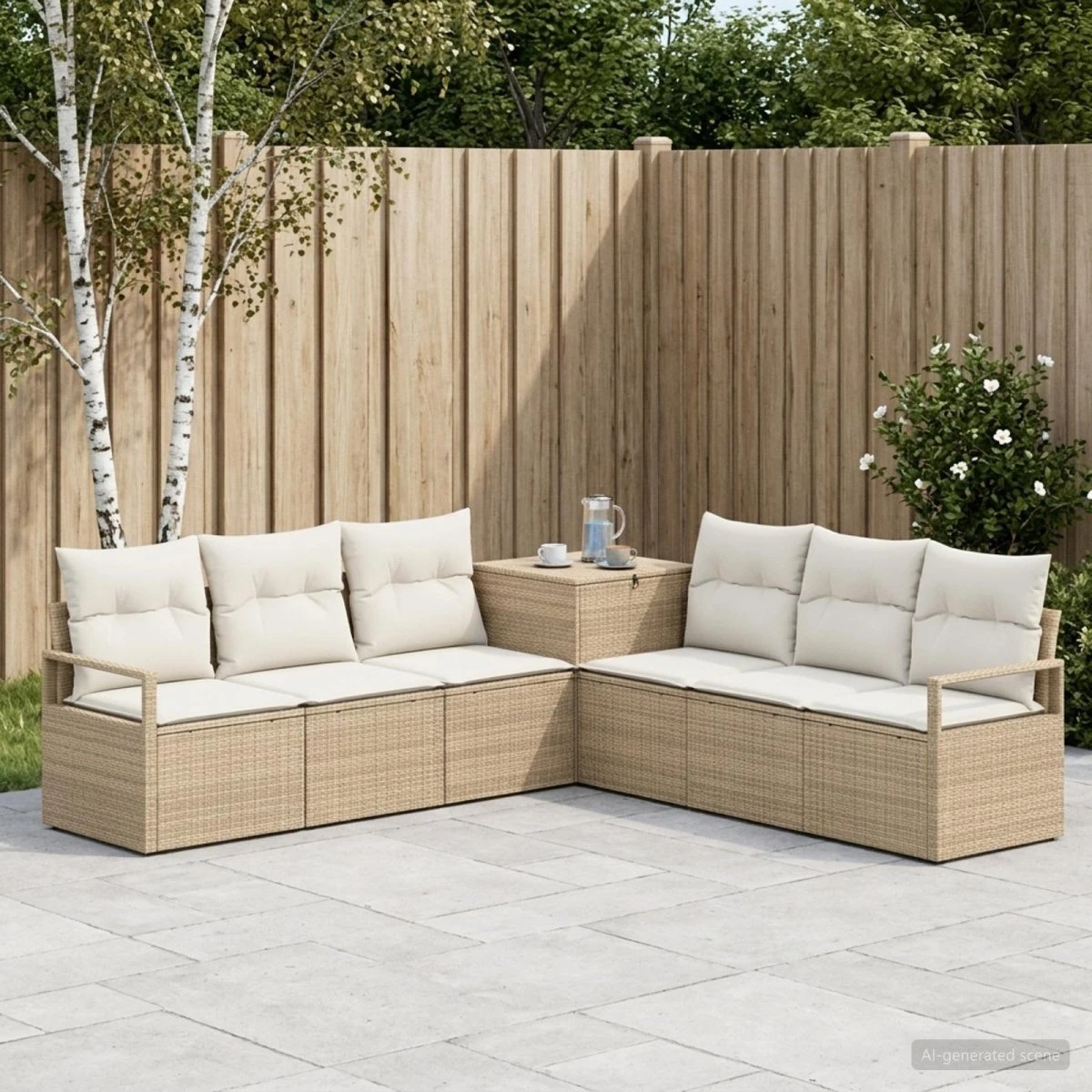 vidaXL Havesofasæt 7 stk. Polyrattan Beige/Cremehvid 120x62x69 cm