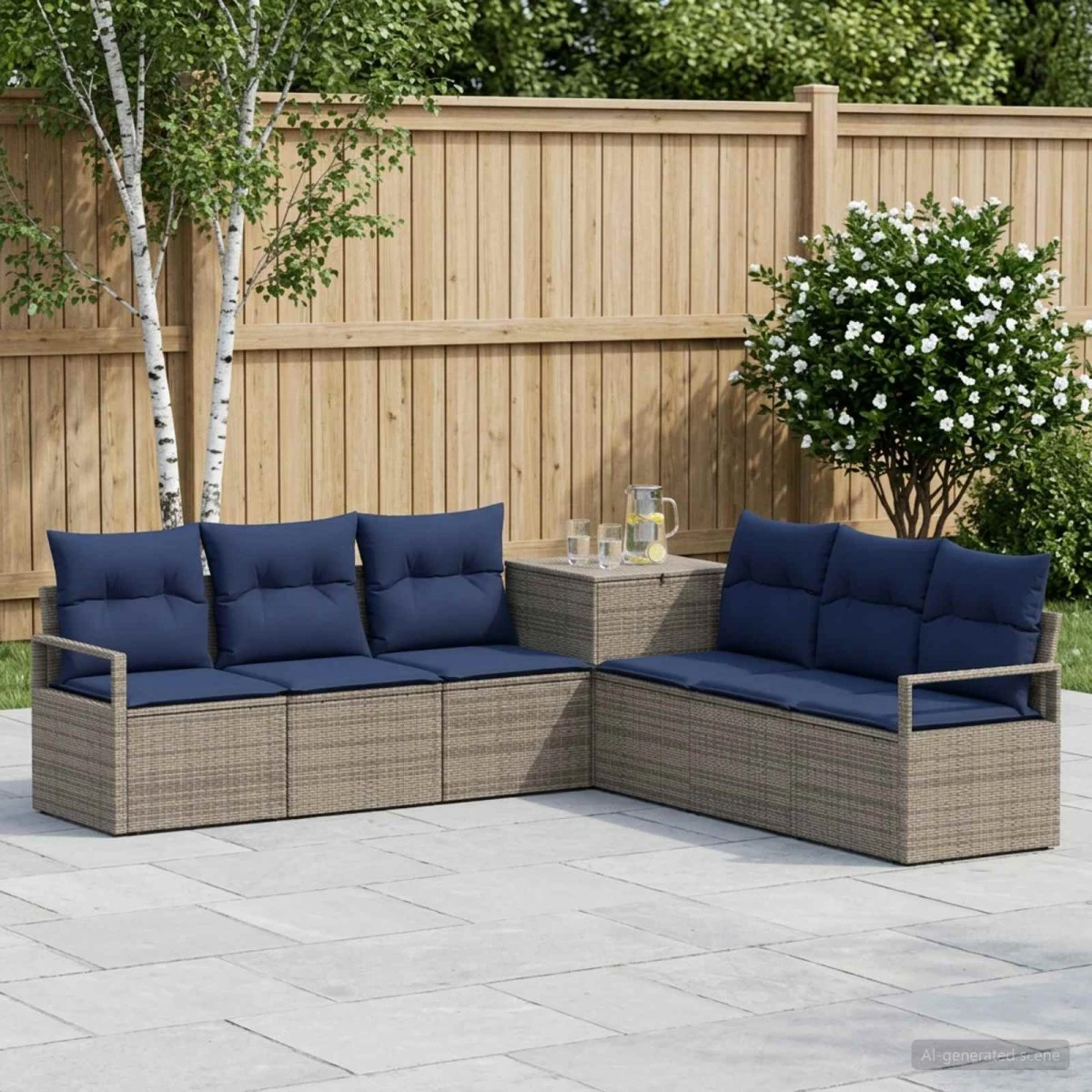 vidaXL Sofa Sæt 7 stk. Grå og Marineblå 120 x 62 x 69 cm