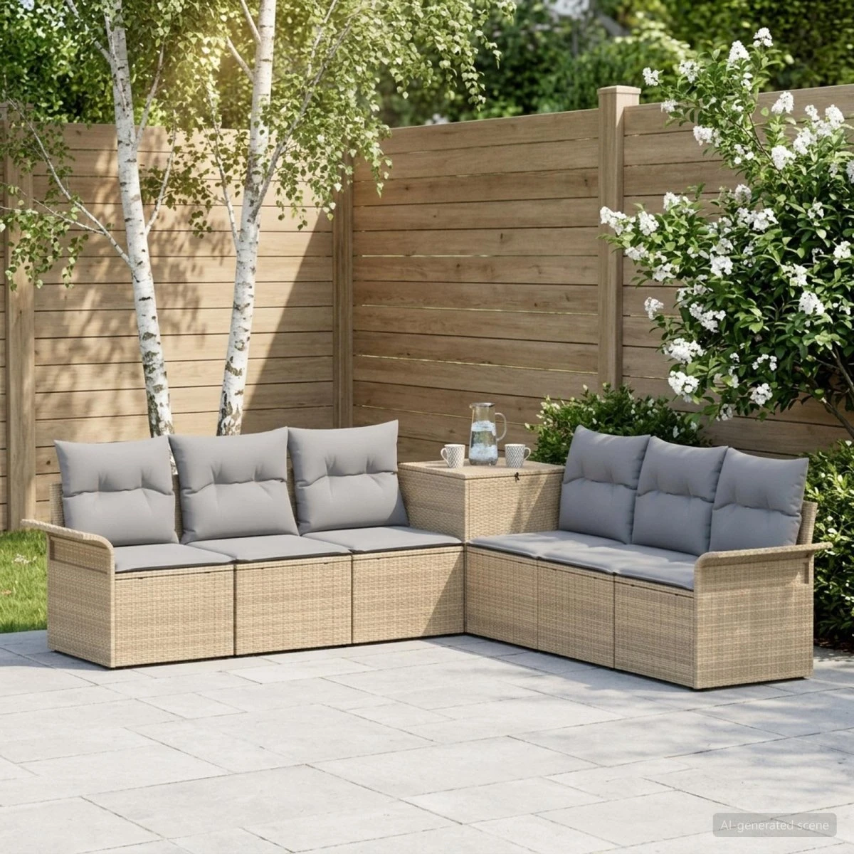 vidaXL Sofa Sæt 7 stk. Beige og Lys Grå i Poly Rattan og Stål